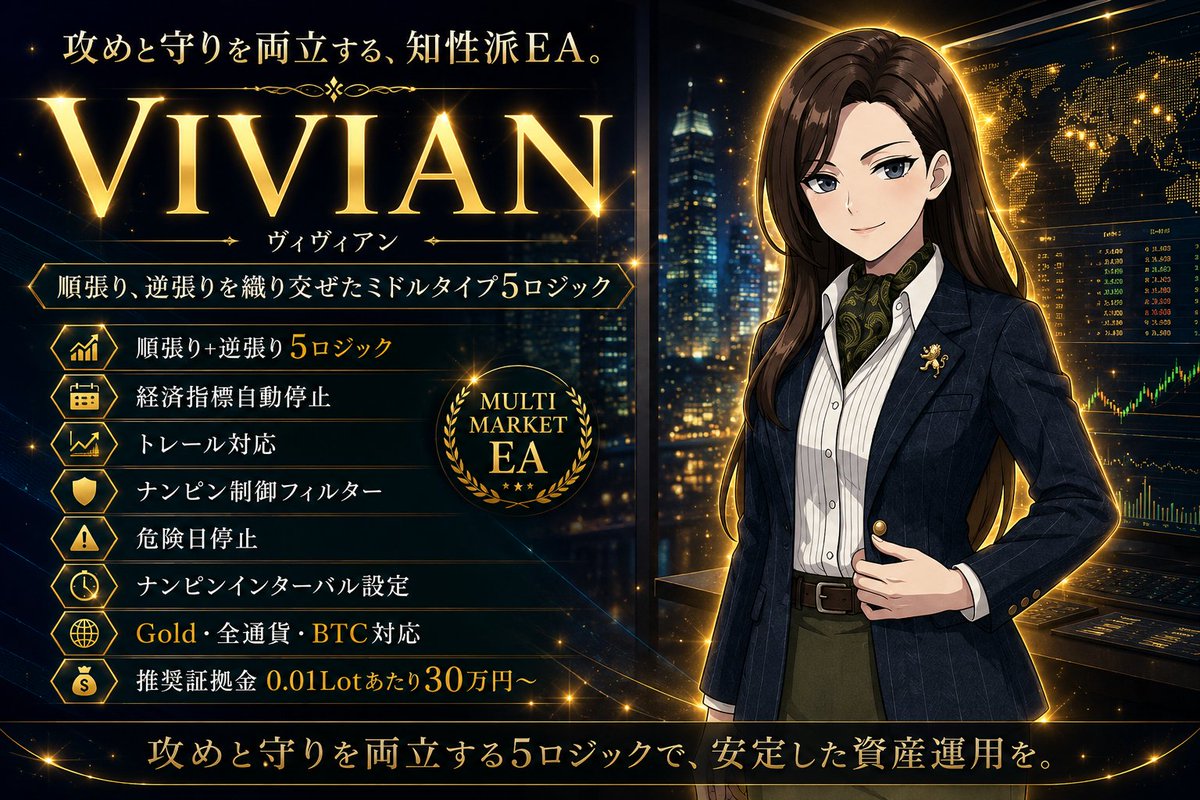 Sera_GoldTrader's tweet photo. セーラEAグループ最新作
💎 VIVIAN💎

焦らない。
慌てない。
相場に合わせて、
最適な一手を選び続ける。

順張り、逆張りを織り交ぜた
ミドルタイプ5ロジック搭載。
攻めと守りを両立する、
知性派EAです📈✨

ご利用希望はこちらから💁‍♀️
「ゴールドEA部屋【無料】」
https://t.co/eX4ebiEiIQ https://t.co/qRRsaM0wka