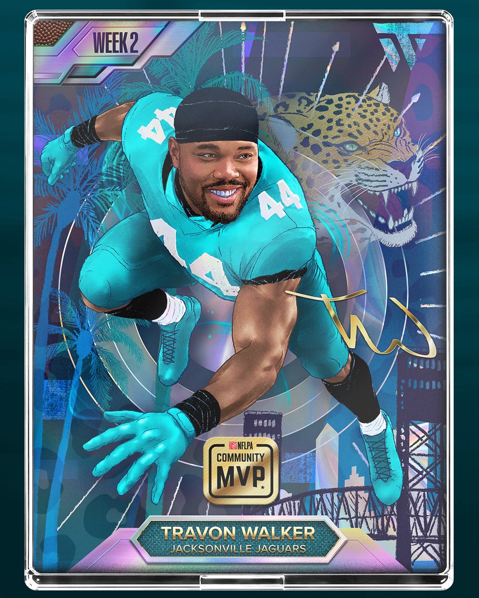 NFLPA's tweet photo. Big ups to our Week 2 NFLPA #CommunityMVP, Travon Walker 🙌 

The @Jaguars defensive end partnered with @BlessinBackpack to address weekend food insecurity for 500 students at North Shore Elementary, a Title I school in Jacksonville. Through a $5,000 contribution from the Travon Walker Foundation, students received nutritious, kid-friendly food to help bridge the 65-hour hunger gap many face over the weekend. Walker also helped pack all 500 food bags and penned a personal note of support for each student. Learn more about the event here: https://t.co/kg48bGhxRe

In honor of being named this week’s #CommunityMVP, the NFLPA is donating $10,000 to Travon’s foundation. You can also contribute to this charitable cause through our supporting partner @gofundme by using the link below.

🎨: @HeartlentGroup
🔗: https://t.co/LJM6u1TcFO