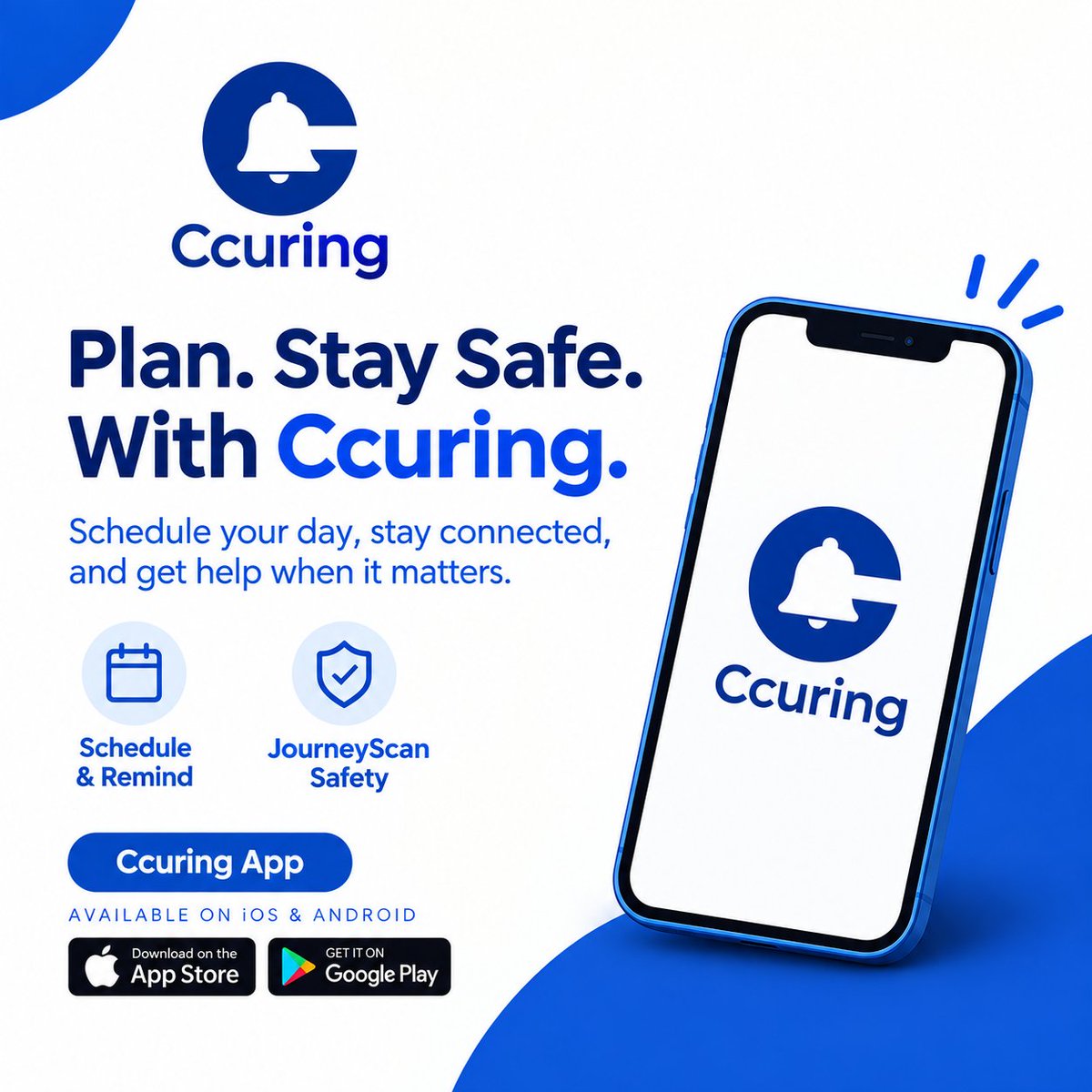 Ccuringapp's tweet photo. Plan your day. Stay connected. Stay safe.
Ccuring helps you stay organized with scheduling and reminders while keeping safety within reach through JourneyScan.
One app. Smarter everyday living.
Download Ccuring today.
#Ccuring #StaySafe #JourneyScan #SmartLiving https://t.co/19Nm855VIE
