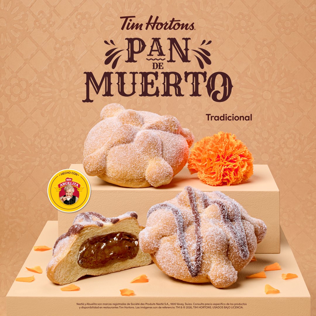 TimHortonsMX's tweet photo. Hay tradiciones que no necesitan explicación, solo vivirlas. El Pan de Muerto llegó a Tim Hortons en dos versiones: el clásico de siempre y uno relleno con Chocolate Abuelita. Ese sabor que no se olvida, ahora en tu Tims favorito. 🤎 https://t.co/Zk8DuA6Zzy