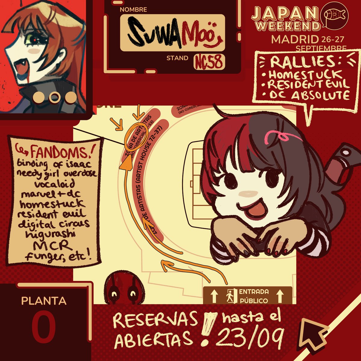suwamoos's tweet photo. @JW_Arte HOLA amiguitos soy suwa!!!

🏁estoy en el NC58, planta 0
na más entrar a la izq!

llevo needy girl overdose, homestuck, MCR, marvel/dc, vocaloid, resident evil, funger, TADC, star trek, jjk, TBOI, etc etc

reservas abajo os las dejoooooo https://t.co/UEJdNkIekE