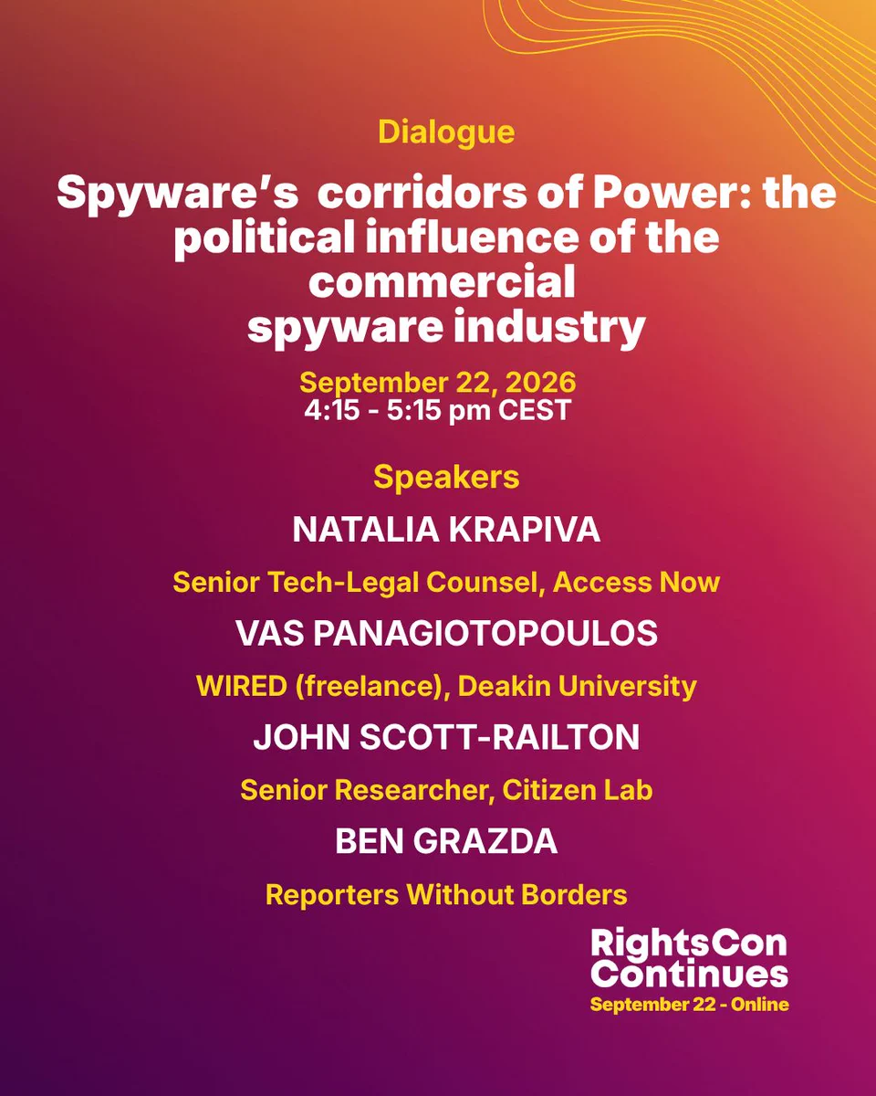 Dialogue: Spyware’s Corridors of Power: The Political Influence of the Commercial Spyware Industry. September 22, 2026 at 4:15 CEST.