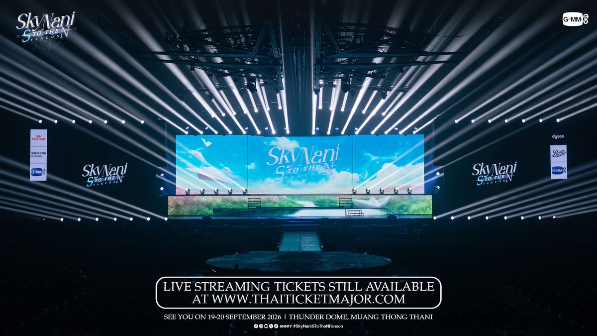 GMMTV's tweet photo. STAGE OF S to the N ☁️🌸🧭🌊⛰️ #SkyNaniSToTheNFancon

'SKY NANI S to the N FANCON' 🧭
📌 Buy Live Streaming Tickets 👉 https://t.co/Xw7aIBd3zt

SEE YOU ON 19-20 SEPTEMBER 2026 | Thunder Dome, Muang Thong Thani

#GMMTV https://t.co/Y2vKDBeWIm