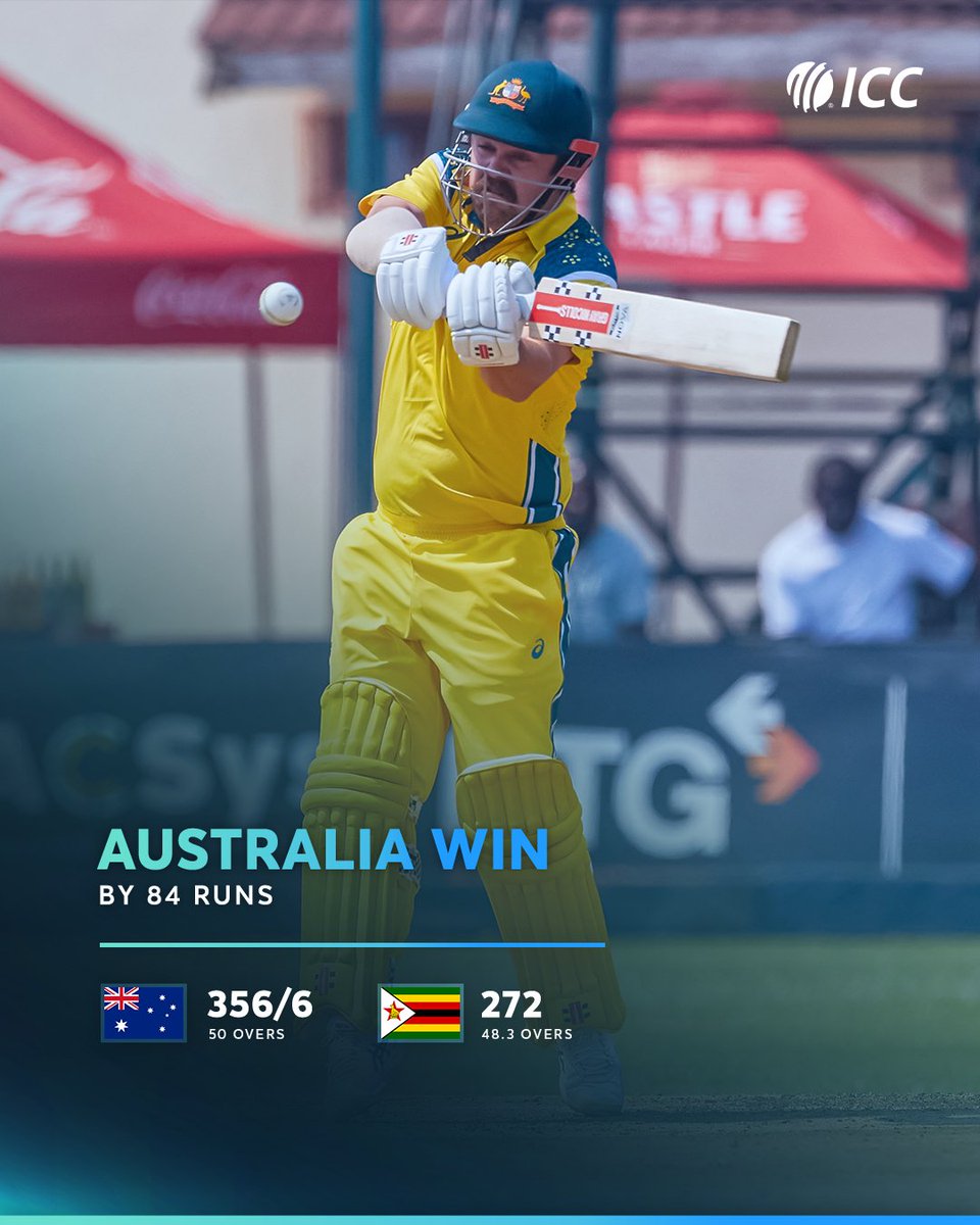 ICC's tweet photo. Australia secure an unassailable 2-0 series lead after an incredible batting performance against Zimbabwe πͺ
π: https://t.co/RJq99AivR5 https://t.co/o4wibX32L8