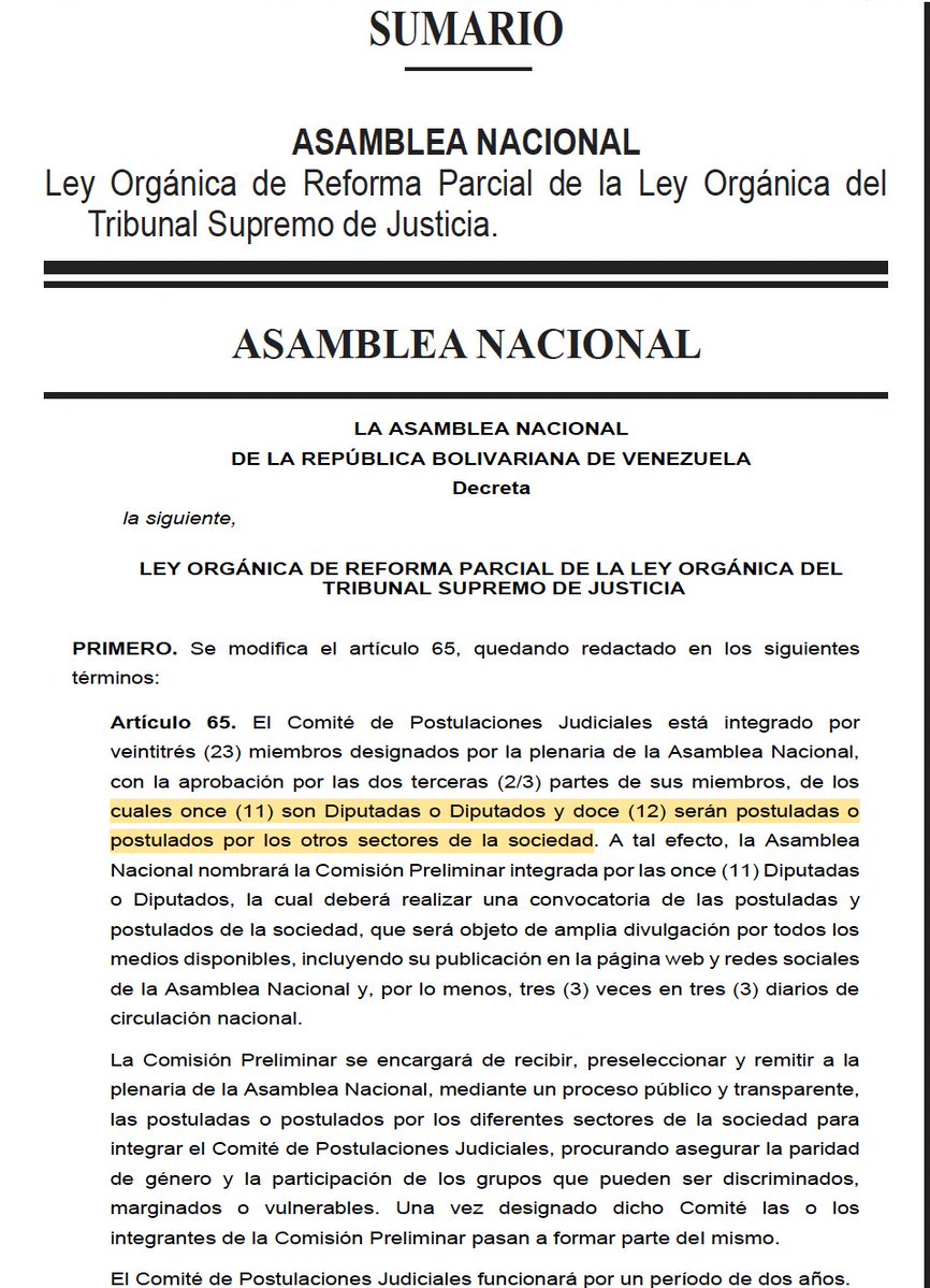 ignandez's tweet photo. La reforma de la Ley Orgánica del Tribunal Supremo de Justicia venezolano viola el artículo 270 de la Constitución: el Comité de Postulaciones Judiciales no puede estar integrado por diputados, aun cuando ahora sean minoría. 
La Academia de Ciencias Políticas lo ha señalado. https://t.co/MX3Bc7G3iH
