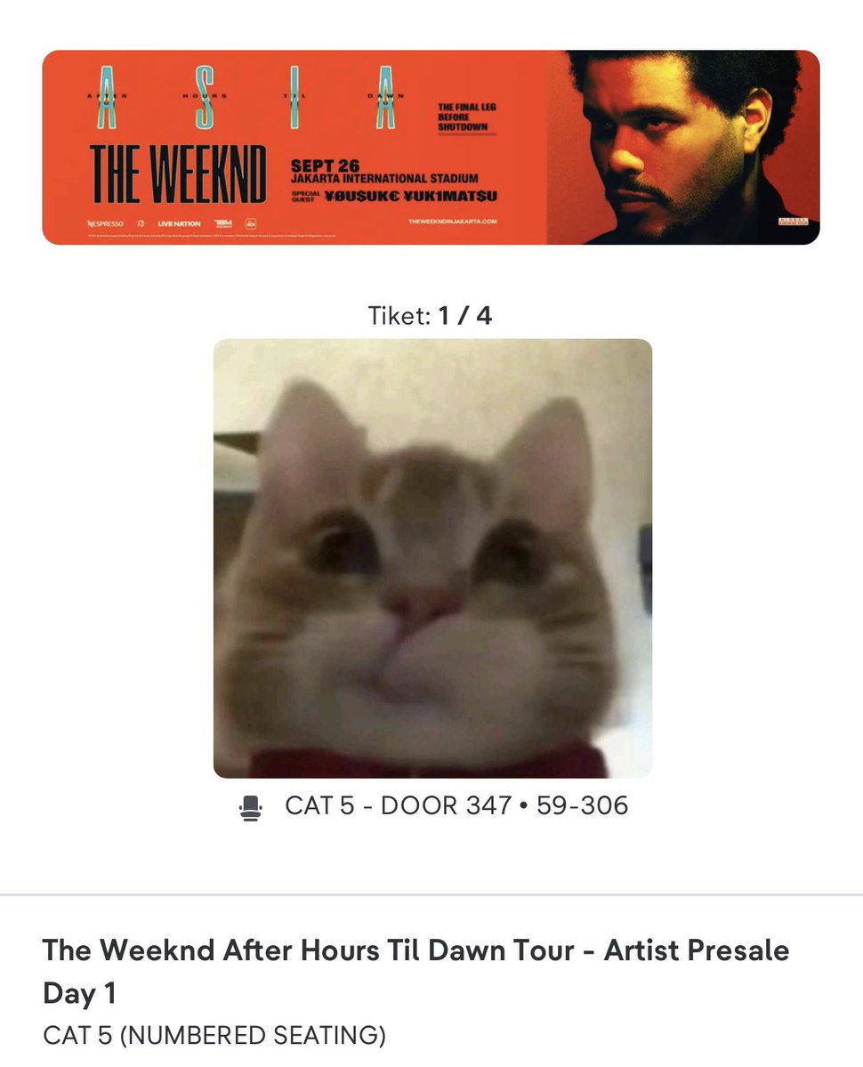 user98171893020's tweet photo. @pukupukupouw hai kaaak aku adaaa 

WTS 2 TIX THE WEEKND CAT 5 DAY 1 
Door 347 Row 59-306 dan 59-307 (ditengah)

UNDERPRICEE ‼️
Rp.1.500.000/tix (boleh negoo)
cod di venueee udah wristband 

dm ya kaak kalau tertarikk https://t.co/TYfOAGnvKZ