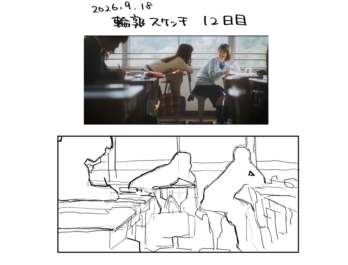 mihinalb's tweet photo. 輪郭スケッチ　１２日目

結構難しいものを選んだつもりだったけどそれなりに描けて成長〜〜！！たのしい
映画やドラマの切り抜き、なんか漫画に活かせそうなきがする
写真はどっちかていうと一枚絵って感じ https://t.co/jXJRRUf6RJ