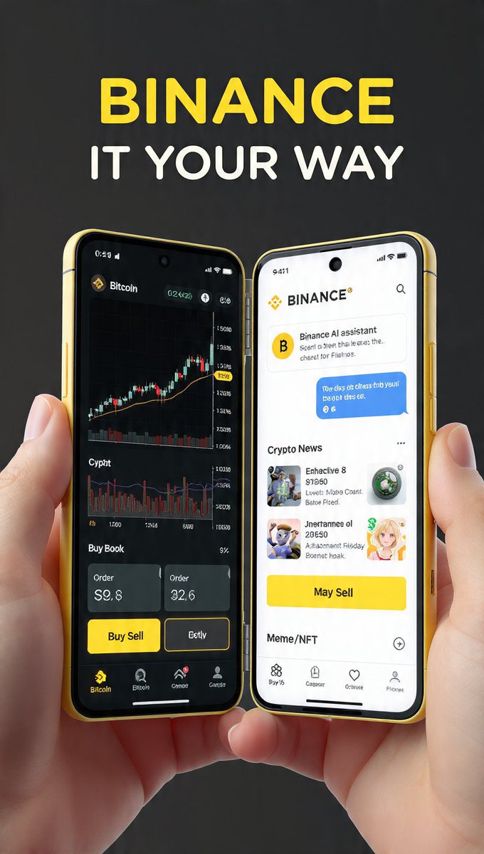 z8029922's tweet photo. @binance My "BINANCE IT YOUR WAY" Foldable Design π
Left: Full Trading Dashboard - Charts, Order Book, Buy/Sell
Right: AI Assistant + Live News + Portfolio + Community
Two screens. Zero compromise. Trade and stay informed at the same time.
#BinanceFoldable #BuildOnBinance https://t.co/eQWJFzmwwH