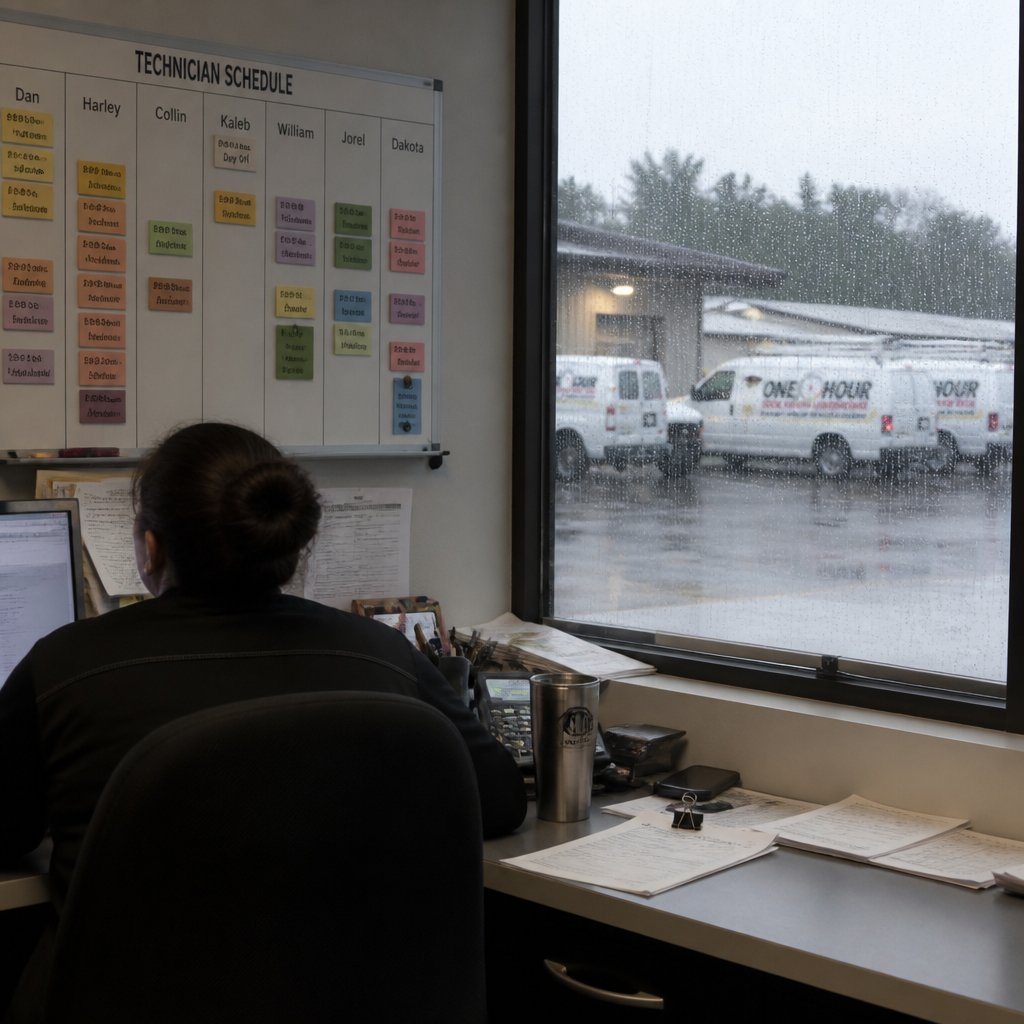 blocknovallc's tweet photo. Every business has a plan for a normal day. Almost none have one for the day 60 appointments need to move.

Storm, outage, two techs out sick. Four minutes a call, sixty calls, and the last customers find out by showing up to a closed door.

How long did your last disrupted day take to communicate?