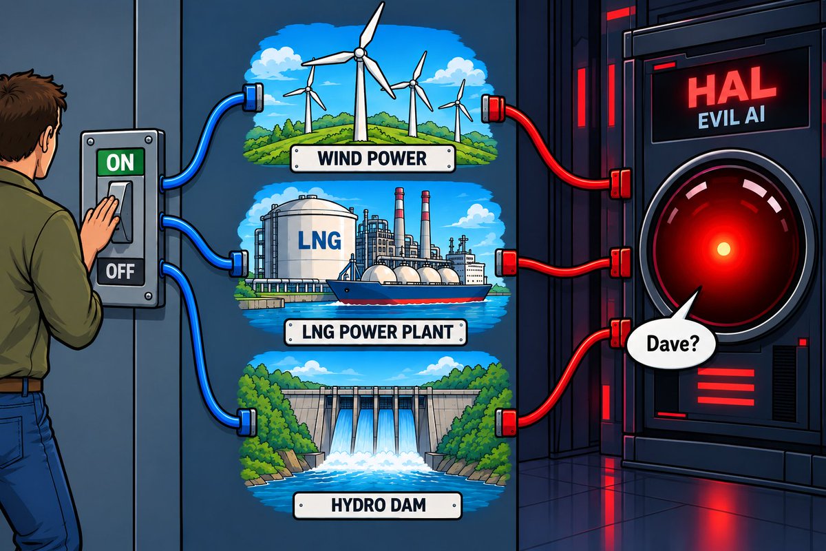 MarsFryCook's tweet photo. As long as critical infrastructure stays on isolated networks, humans are safe from AI.

If your staff are surfing the web on the same PC that controls the power plant, you already screwed up.

If the missiles don’t launch, the power stays on, and the water flows, we’re better off than most people born in the last thousand years.