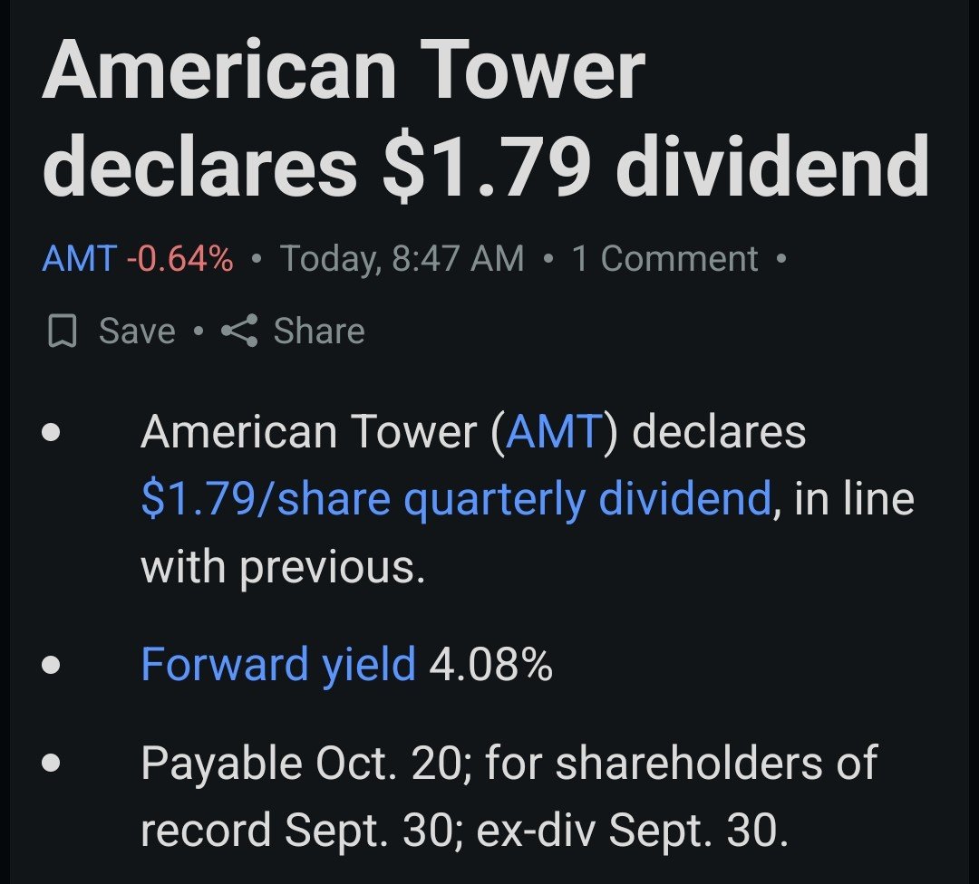 DividendBlast99's tweet photo. Dividend Announcement
$AMT
#DividendStocks #PassiveIncome #DividendGrowth #FinTwit #FinancialFreedom https://t.co/ntGkhwbXdl
