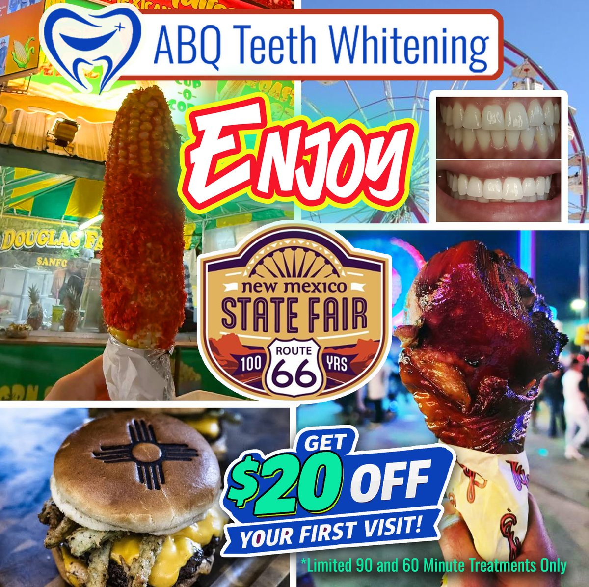 AbqTeethWhite's tweet photo. New Mexico State Fair is here! All those delicious fair foods we love can really stain our teeth. Don't worry about that, ABQ Teeth Whitening has you covered. Keep enjoying those foods and leave the professional teeth whitening up to us!
#statefair #newmexico #teethwhitening https://t.co/YQzSucuT4r