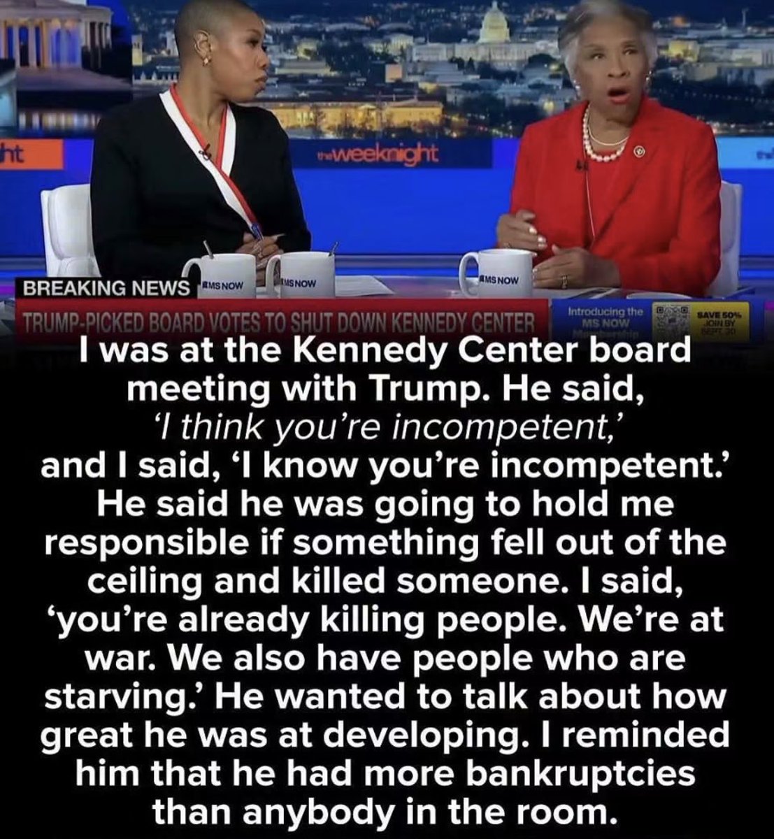 AnnieForTruth's tweet photo. Bravo! 👏 👏👏 Joyce Beatty stood up and called Donnie out on his BS regarding the Kennedy Center. 💙 https://t.co/s41QLxJH03