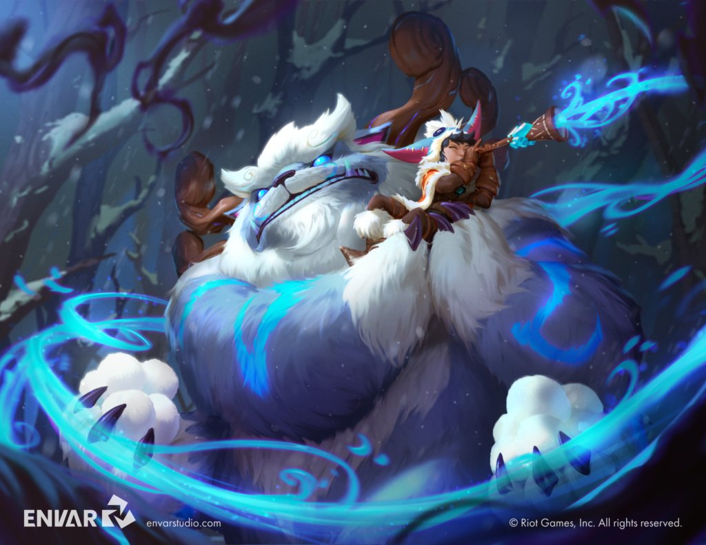 EnvarStudio's tweet photo. "Pull the fur outta your earholes, Willump!”  ☃️

Nunu and Willump champion splash art for Legends of Runeterra from Riot Games. https://t.co/gDIZkEYuBG