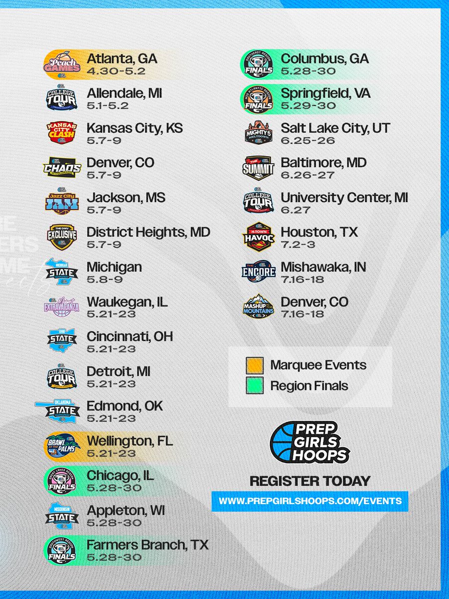 PGHCircuit's tweet photo. Southwest Region 2027 Schedule is live. 🗓️ @PrepGirlsHoops 

Texas Tip-Off to Duel for Dynasty to the Region Finals in Northlake - where every prospect has the opportunity to be seen by our scouts. 🏀 ✨ 

Play what fits your season. 📍

Register 👉 https://t.co/R7SwaB2SgR https://t.co/X94hiZyJtv