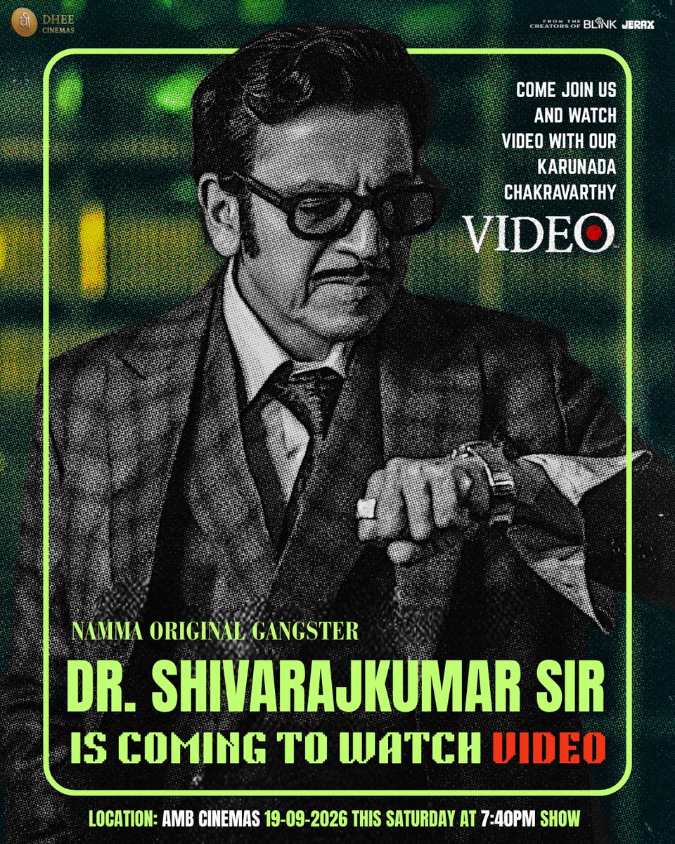 srinidhi_Blore's tweet photo. The moment we have all been waiting for is here! 

The Karunada Chakravarthy, the true Original Gangster, and the most accessible superstar of Kannada cinema—Dr. Shivarajkumar sir—is coming to watch Video.

#shivanna 
#VideoTheMovie #videothefilm https://t.co/h3lf9VnJ4a