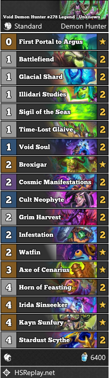 neon31HS's tweet photo. [STANDARD] Check out this Void Demon Hunter that has reached #278 Legend.

Score: 8-5

▼ Deck Code and more:
https://t.co/Ut5P13QrWh

#StandardHS #Hearthstone https://t.co/a5ooVW6irh