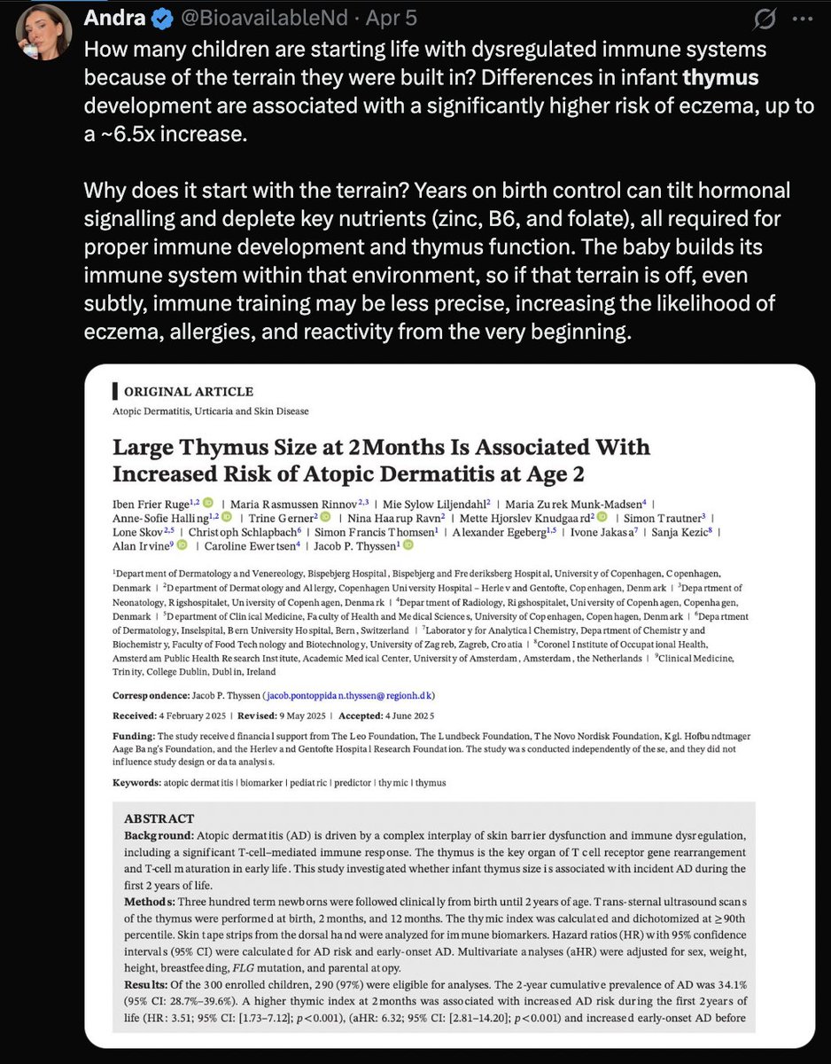 BioavailableNd's tweet photo. The risks of birth control on thymus aging goes beyond the woman, it affects the baby. I truly believe this mechanism is one of the reasons our children are so sick. https://t.co/tlER73lUo7