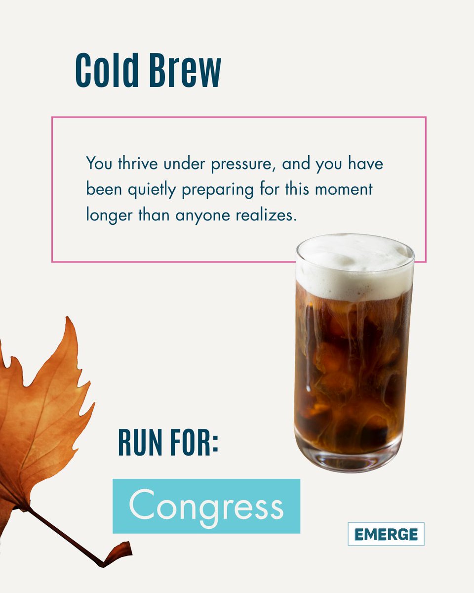 EmergeAmerica's tweet photo. Your fall coffee order says a lot about you… including what office you should be running for! 

Swipe to find out! Which one are you? Drop it in the comments, and if you are ready to run, https://t.co/R3CzslVhDR is where to start. ☕🍂 https://t.co/Dvz4jIpp3m
