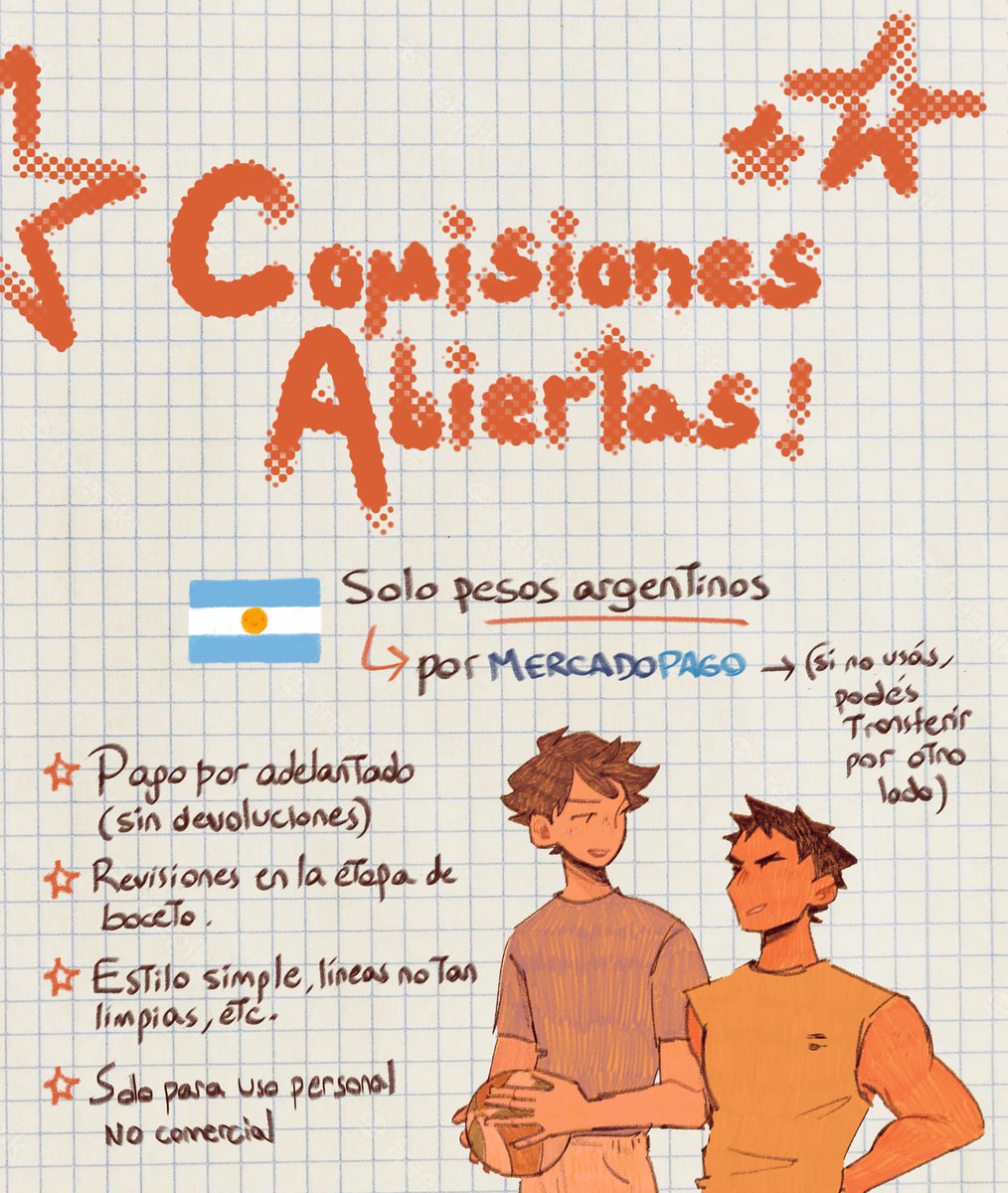 ninoacca's tweet photo. Holiii estoy abriendo comisiones baratas en pesos argentinos 🇦🇷🪤💥 necesito un poco de plata y tengo ganas de dibujar más!! para pedir o por cualquier consulta me mandan mensajito 📩

porfi compartan compatriotas (o no) GRACIAS <333 https://t.co/i2Mxo8xMUQ