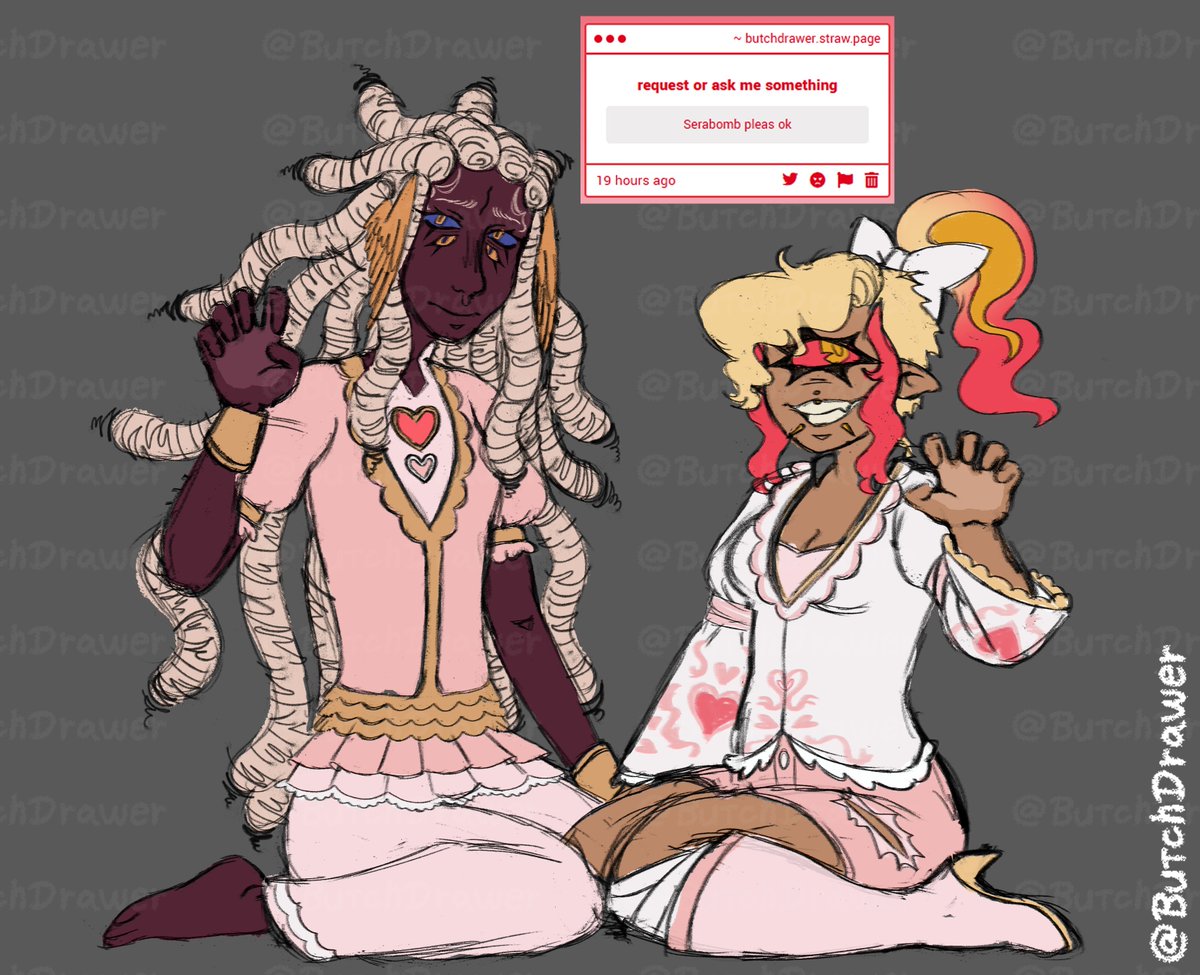 butchdrawer's tweet photo. cherriswan in their valentines outfits #cherriswan #hazbinredesign #luckinhaocs https://t.co/Gc2ircC00W