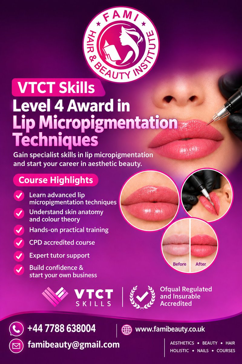 Famibeautyhair's tweet photo. VTCT Skills Level 4 Award in Lip Micropigmentation Techniques
#famibeauty #lippigmentation #pmu #lipblush #permanentmakeup #liptattoo #lips #micropigmentation #pmuartist #pmulips #microblading #lipblushing #liptint #beauty #lipblushtattoo #semipermanentmakeup https://t.co/oxasyMmY1a