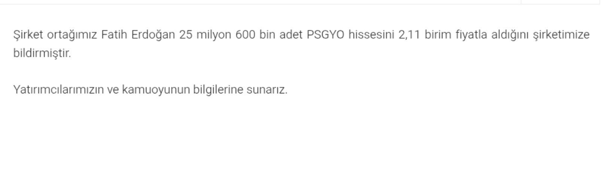 borsadanhbr_'s tweet photo. #PSGYO Şirket ortağı Fatih Erdoğan 25.600.000 adet Pasifik GYO payı satın aldı. https://t.co/2OE3Kj1S3G