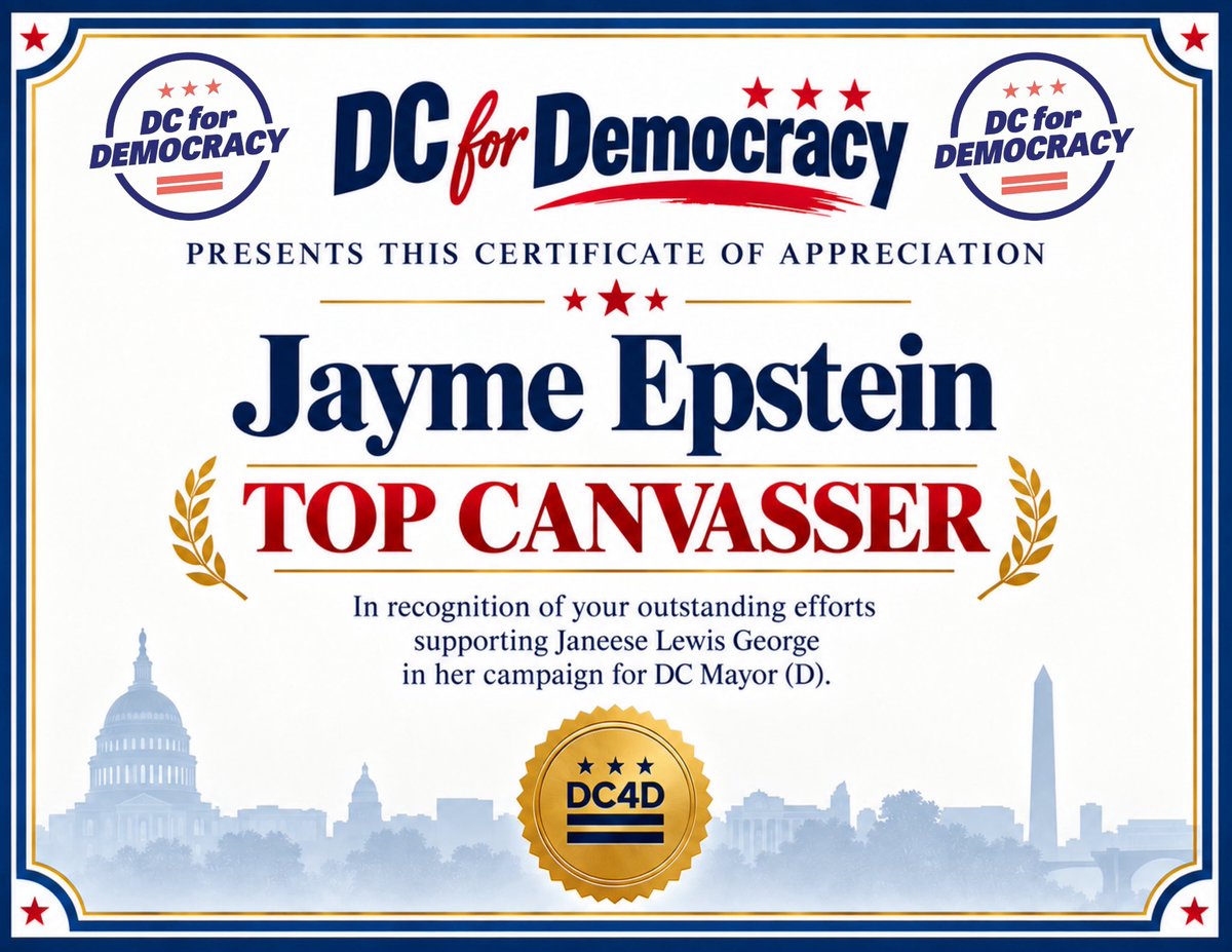 dc4d's tweet photo. Some talk politics… these folks put on their walking shoes! DC for Democracy is proud to celebrate our Top Canvassers!

Through the heat, the steps, and probably a few “not interested!” responses, they showed up canvassing for Janeese Lewis George!! Thank you! #DC4D https://t.co/zwP3Ablqkv