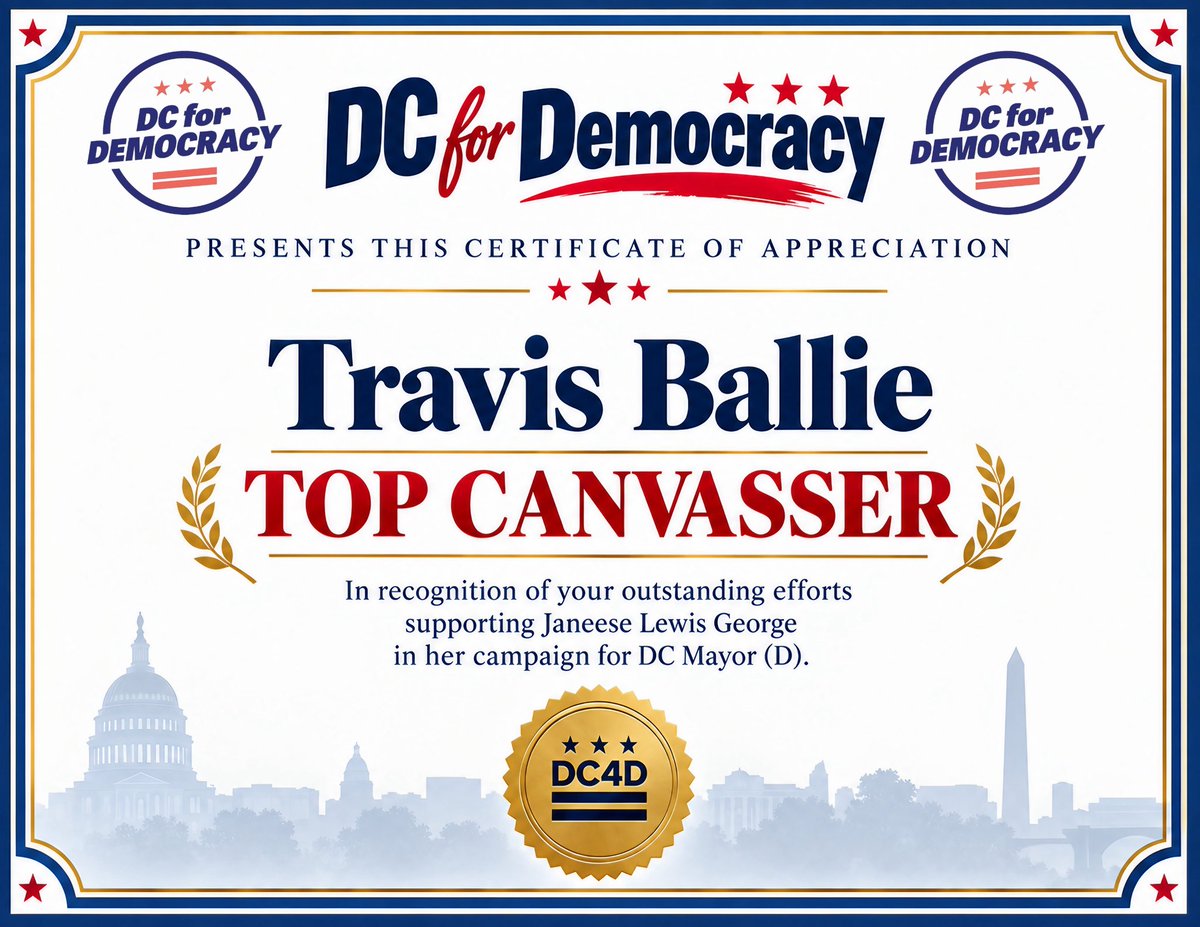 dc4d's tweet photo. Some talk politics… these folks put on their walking shoes! DC for Democracy is proud to celebrate our Top Canvassers!

Through the heat, the steps, and probably a few “not interested!” responses, they showed up canvassing for Janeese Lewis George!! Thank you! #DC4D https://t.co/zwP3Ablqkv