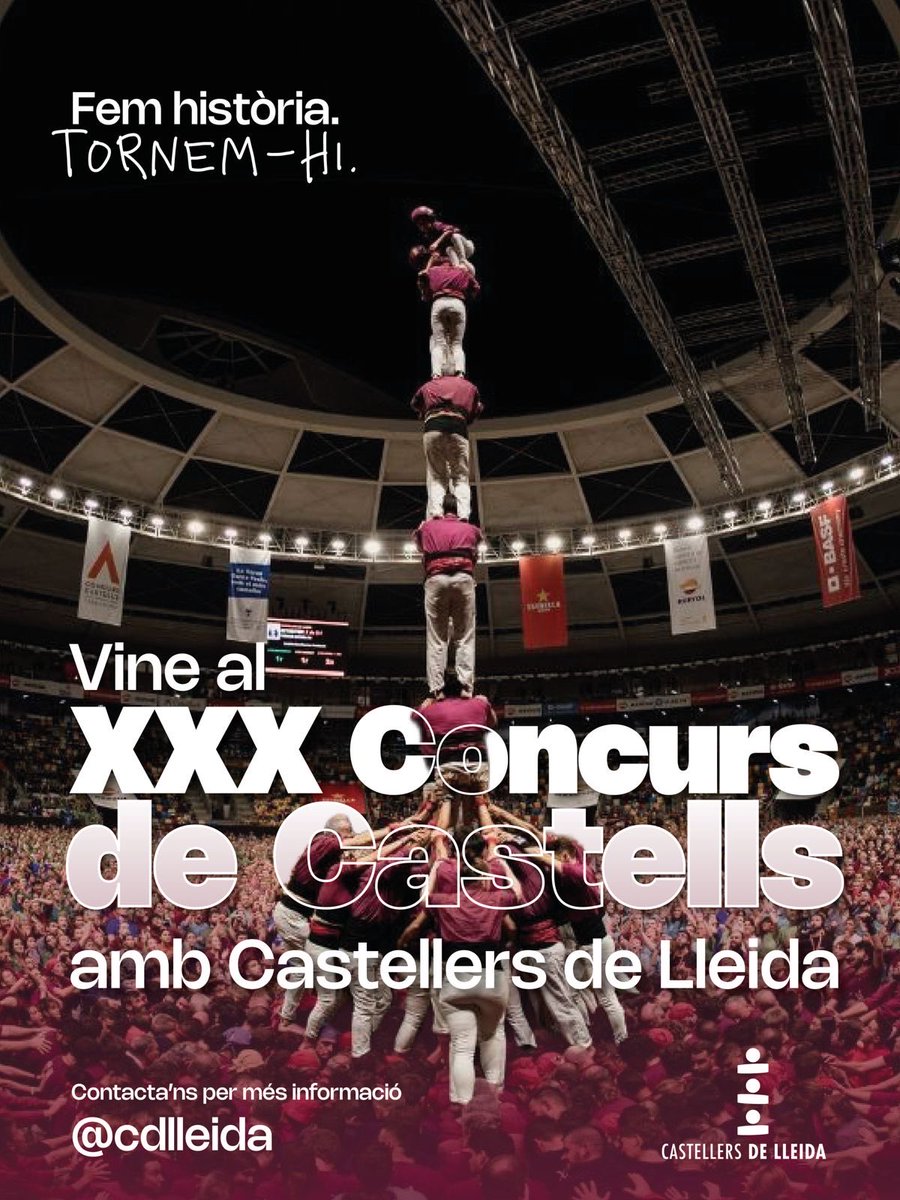 CdLleida's tweet photo. VINE AL CONCURS AMB CASTELLERS DE LLEIDA!

Vols viure el Concurs de Castells des de dins? Vine a Tarragona i fes pinya amb nosaltres! 💪

🚌 Bus des de Lleida
👕 Samarreta
🥪 Menjar i beguda
💸 Tot gratuït!

Apunta't aquí!

👉 https://t.co/xVamdN4OWK https://t.co/7OV8jEIYHh
