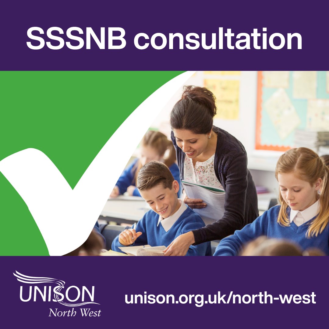 UNISONNorthWest's tweet photo. ⭐️ School support staff members ⭐️

Join us on Thursday (24 September) at 4:30pm for a webinar about the SSSNB consultation. Learn what it means for you and why voting is vital.

Check your emails for a meeting invite. Contact NWEnquiries@unison.co.uk if you haven't received one. https://t.co/CyKvUtmJws