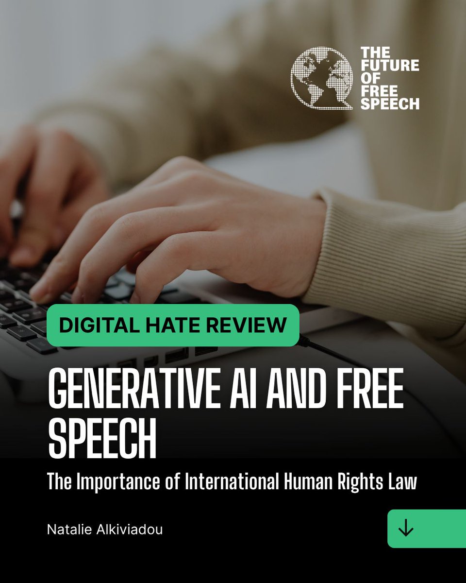 SpeechFuture's tweet photo. Disinformation, extremism, and hate are serious problems in AI. But how can we address these concerns without restricting lawful speech? 

At the Digital Hate Review, @NatalieAlk argues an international human rights law can help models draw boundaries that protect speech. https://t.co/D0TlesDDrs