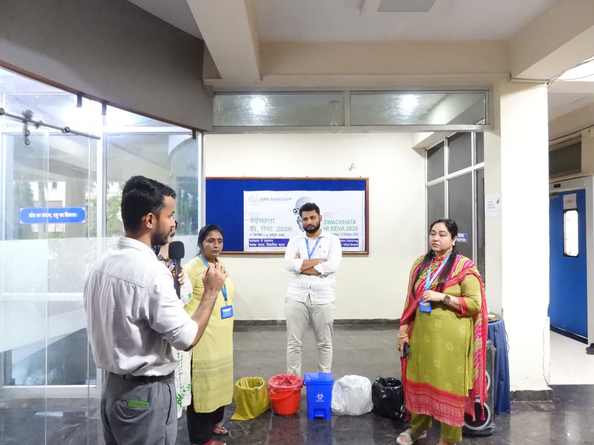 icmrrmrcsvp's tweet photo. 🧹🌿 Swachhta Pakhwada 2026 ♻️
As part of Swachhta Pakhwada,today,@icmrrmrcsvp organised a sensitisation talk and hands-on demonstration on solid waste segregation 

Together, let’s keep our surroundings clean and contribute towards a healthier and cleaner environment. 🌱 https://t.co/J2gjyhUAhR