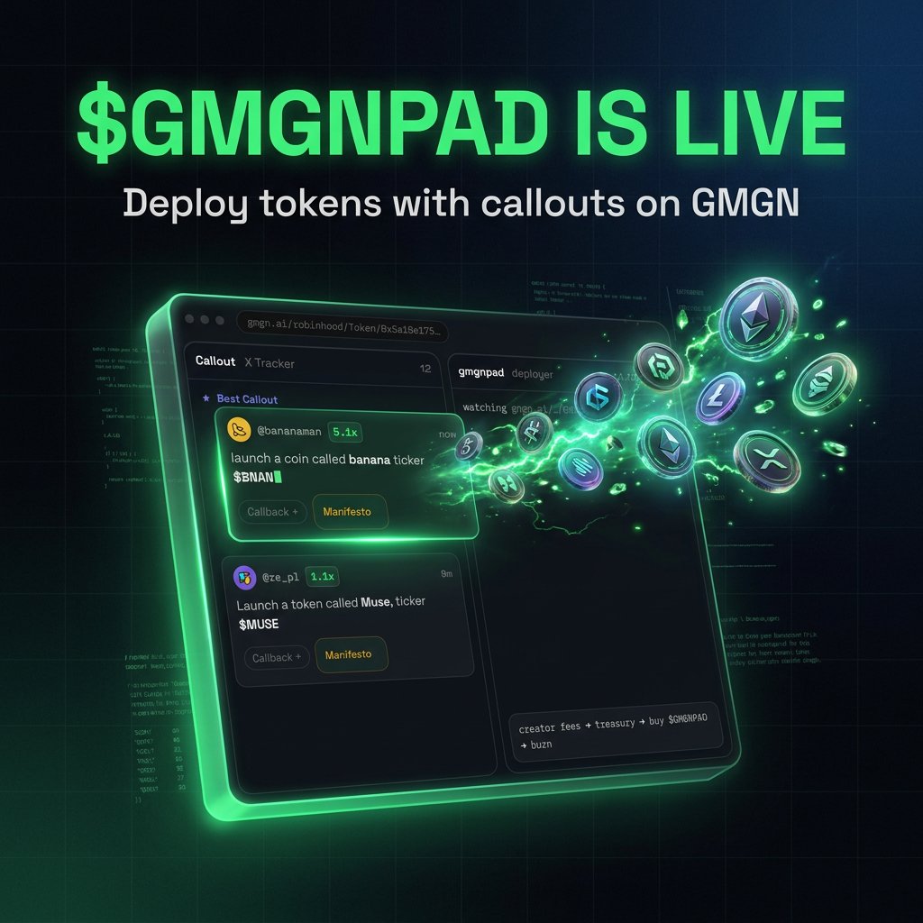 gmgnpad's tweet photo. WE ARE LIVE!

Now you can deploy tokens on Robinhood with just a callout.

0x9e519f8986ea12123c045277e0071df1077771d1

Buy $GMGNPAD, describe your token give it a ticker and callout!

All tokens can be tracked form our website:
https://t.co/cDBuMrf0A5

And 100% of the fees generated goes to buyback and burns to $gmgnpad