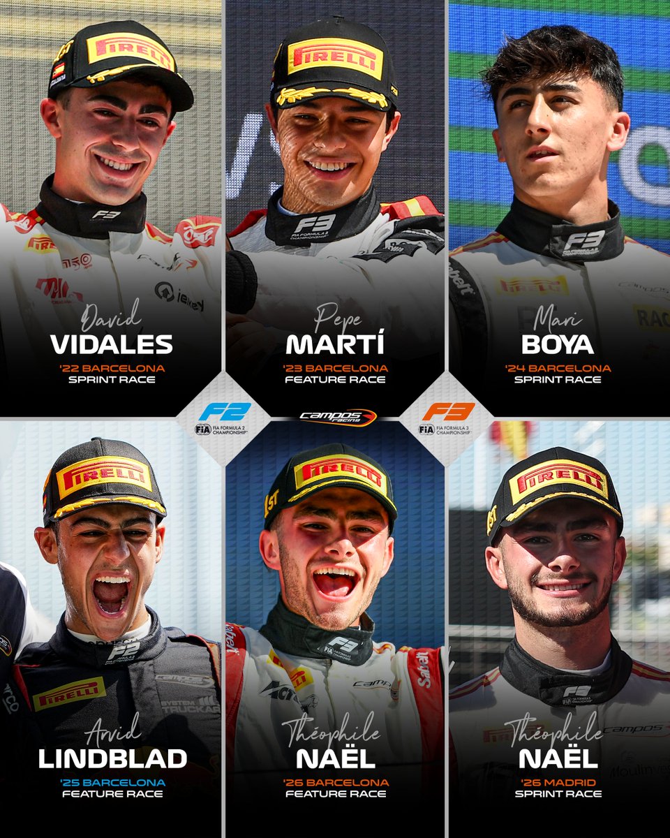 Formula3's tweet photo. There's no place like home 🏠🇪🇸

@CamposRacing have taken a #RoadToF1 win at every race weekend on Spanish soil since 2022! 🤯

#F2 #F3 https://t.co/AOE7wRkSsy