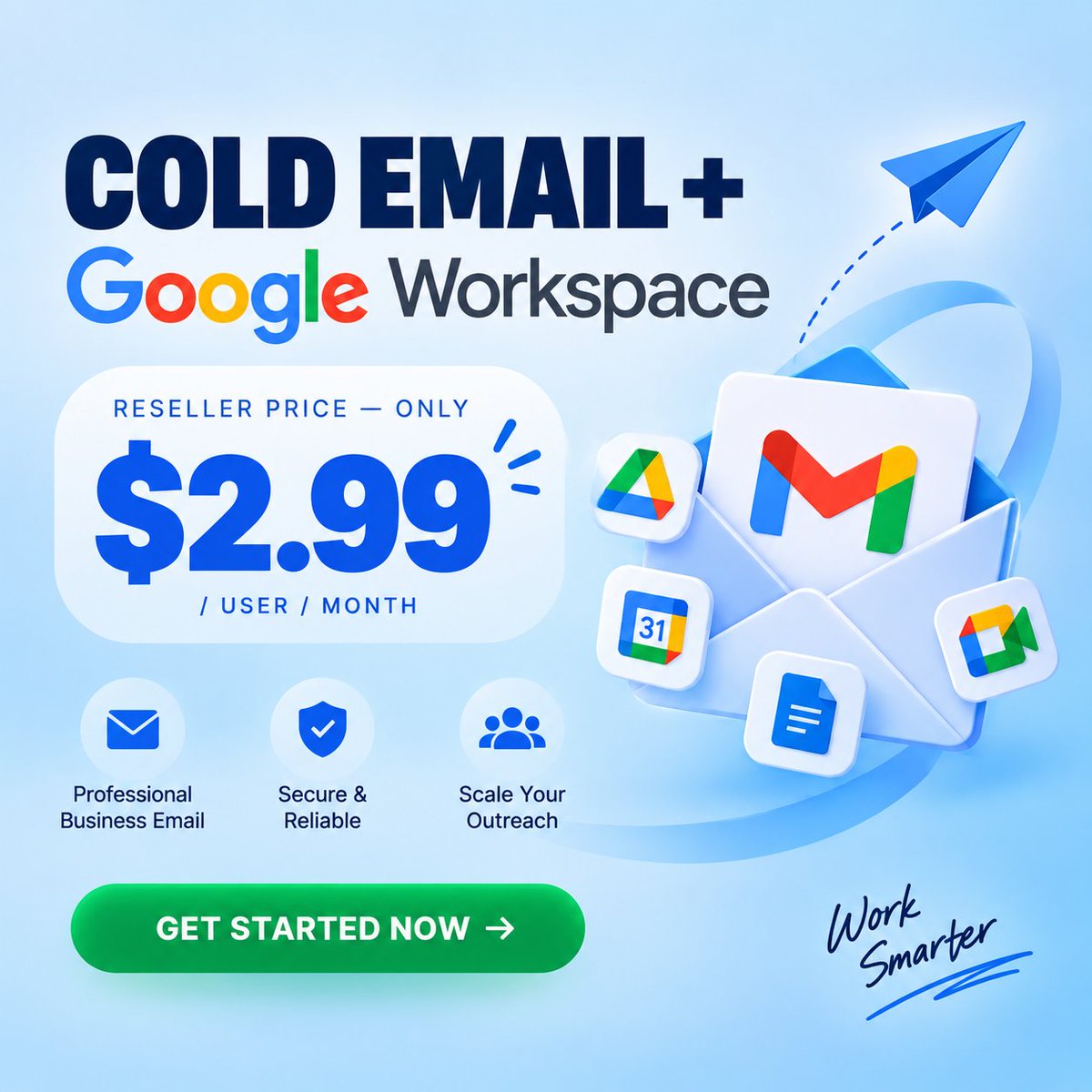 26_cold_email's tweet photo. 🚀 Power Your Cold Email Outreach with Google Workspace!

Get professional Google Workspace accounts at a reseller price of just $2.99/user/month, built for teams ready to scale their outreach.

📩 Professional Business Email
🔒 Secure & Reliable
📈 Scale Your Outreach

Ready to grow? Let’s get started!
#ColdEmail #GoogleWorkspace #EmailMarketing #ColdOutreach #LeadGeneration #SalesAutomation