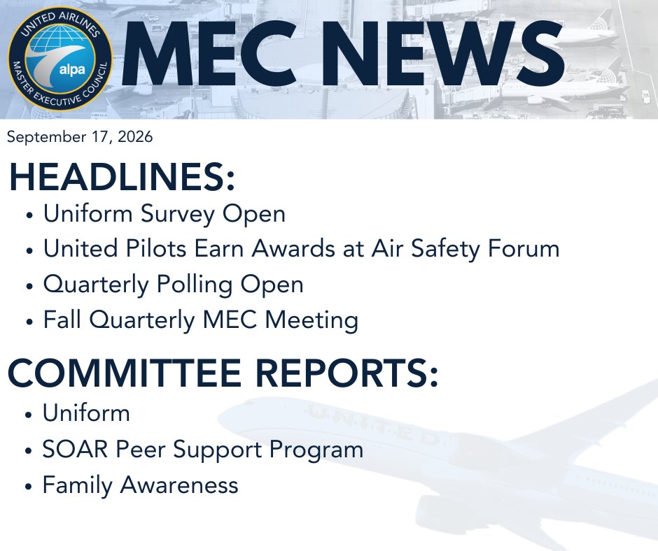 UnitedPilots's tweet photo. Read about the new uniform survey, United pilots who won safety awards, and more in the latest MEC Weekly Newsletter: https://t.co/kNhSBCaeoL https://t.co/tnX2IXupt6