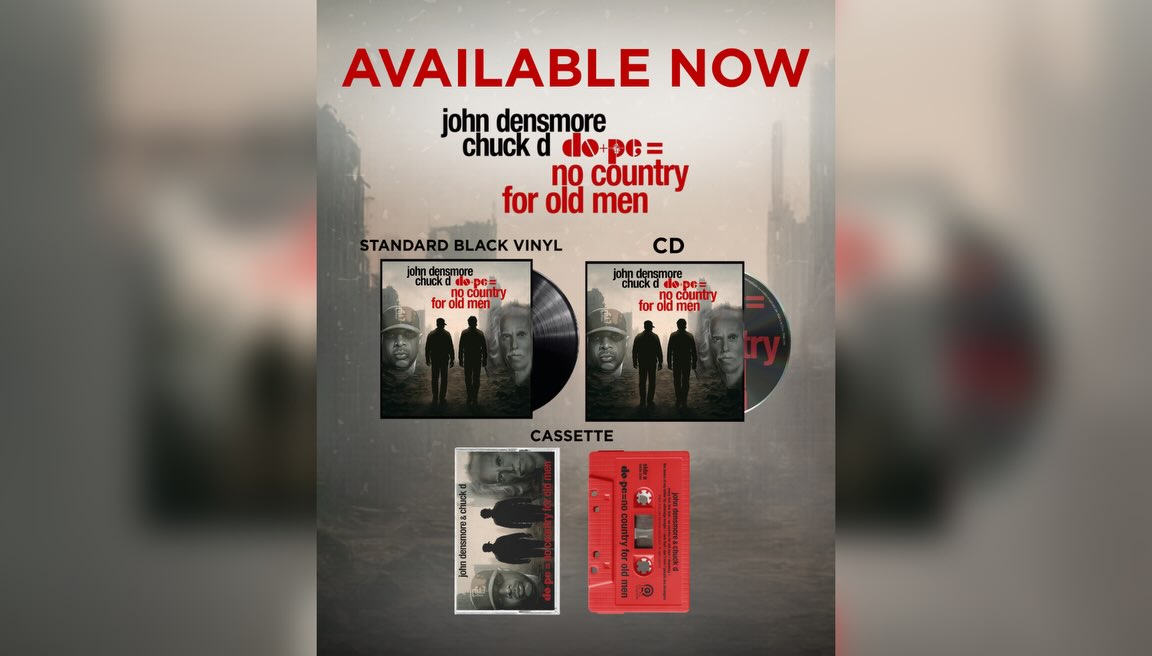 JohnDensmore's tweet photo. do+pe = no country for old men is now available on
standard black vinyl, CD, and cassette.

We've also just released the brand new music video for
the title track, “no country for old men."

Watch the full video and order the new formats here : https://t.co/EFbLlYVPly https://t.co/w8tG83pDeh