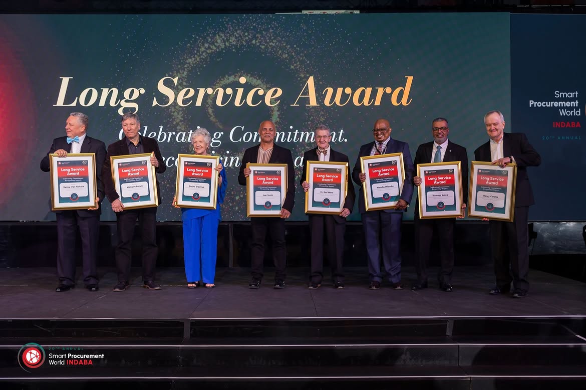 SmartProcure's tweet photo. Celebrating the people whose years of service, expertise and commitment have helped shape the procurement industry. 🏆 Congratulations to our Long Service Award recipients, and thank you for the lasting impact of your work. #SPW2026Indaba #20YearsOfImpact #GalaDinner https://t.co/616g8lKngD