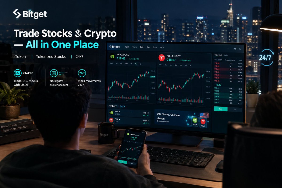 jackrider69's tweet photo. hands down, my favorite innovative product has to be rToken

before i discovered it, i used to hate weekends. crypto was running 24/7, but if i wanted any action on traditional tech stocks, i had to wait for wall street to open on monday morning. the separation always drove me crazy

then i tested Bitget rToken (tokenized stocks) feature, and honestly, my whole routine changed

being able to trade stock movements right alongside my crypto assets using USDT without opening a legacy broker account felt like magic. during high volatility weeks, having that cross-asset flexibility saved my portfolio more times than i can count

bitget really blurred the line between tradfi and crypto with this UEX setup

what stock are you guys tracking most via rToken right now? $NVDA or $TSLA?

Btw Happy 8th Anniversary @bitget 🩵

#BitgetTurns8