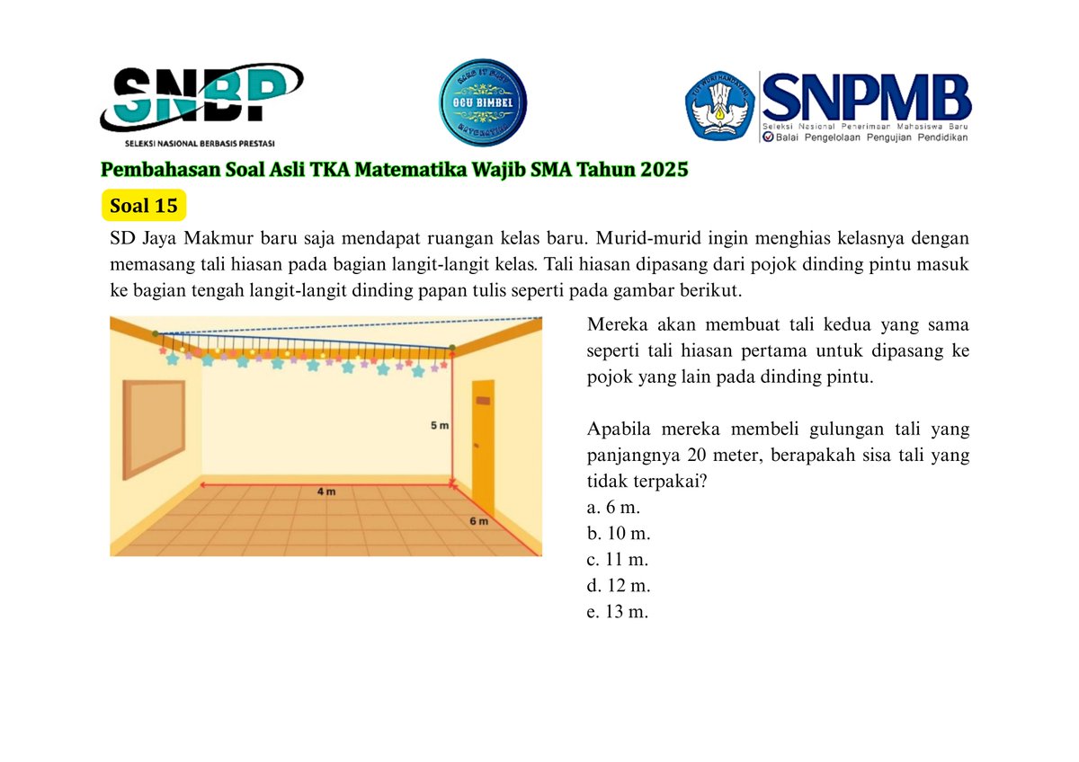 BimbelIcsiak's tweet photo. Soal 15 TKA Matematika Wajib SMA 2025 (Dimensi Tiga)

https://t.co/x1Jt4AOYml

#tka #matematika #sma #tka_2025 #matematika_wajib #tka2026 #soal_asli https://t.co/domxZfH3Ni