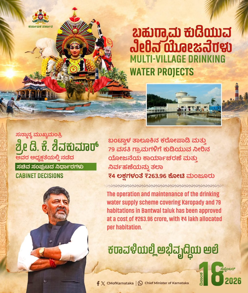 KSBasavanthappa's tweet photo. ಮಂಗಳೂರಿನ ಪ್ರಜಾಸೌಧದಲ್ಲಿ ಸನ್ಮಾನ್ಯ ಮುಖ್ಯಮಂತ್ರಿ ಶ್ರೀ DK Shivakumar ಅವರ ಅಧ್ಯಕ್ಷತೆಯಲ್ಲಿ ನಡೆದ ಸಚಿವ ಸಂಪುಟ ಸಭೆಯಲ್ಲಿ ಕರಾವಳಿ ಭಾಗದ ಪ್ರವಾಸೋದ್ಯಮ,ಬಂಡವಾಳ ಹೂಡಿಕೆ,ಆರೋಗ್ಯ, ಭಾಷೆ ಸೇರಿದಂತೆ ಸರ್ವತೋಮುಖ ಅಭಿವೃದ್ಧಿಗಾಗಿ ತೆಗೆದುಕೊಂಡಿರುವ ಪ್ರಮುಖ ತೀರ್ಮಾನಗಳು ಮತ್ತು ಅನುಮೋದನೆಗೊಂಡ ಯೋಜನೆಗಳು ಇಂತಿವೆ:
#CabinetInMangaluru https://t.co/RXVh9EgNkb