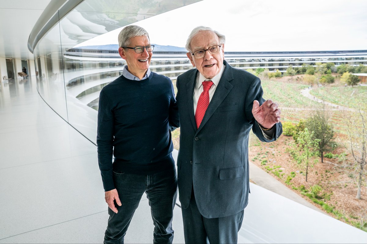 tim_cook's tweet photo. Today, as Warren steps down as chairman of Berkshire Hathaway, I am thinking about his lasting impact. Warren believed in Apple before anyone else, and we will never forget it. Thank you Warren and congratulations to Howard, who will be a wonderful chairman. https://t.co/bMCA7Ije2t