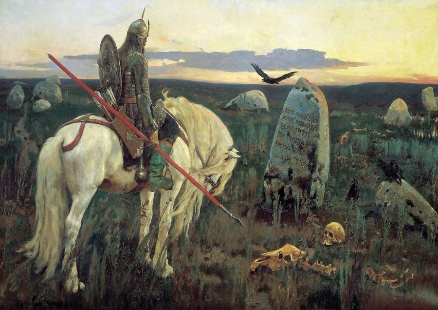 DrSamGeorge1's tweet photo. KNIGHT AT THE CROSSROADS  is a nineteenth-century   mythical painting by Russian artist Viktor Mikhaylovich Vasnetsov (1848–1926). According to ancient superstitions, crossroads are unhallowed ground, haunted by vampires, demons, witches &amp; trolls. https://t.co/7QwFoimUrr