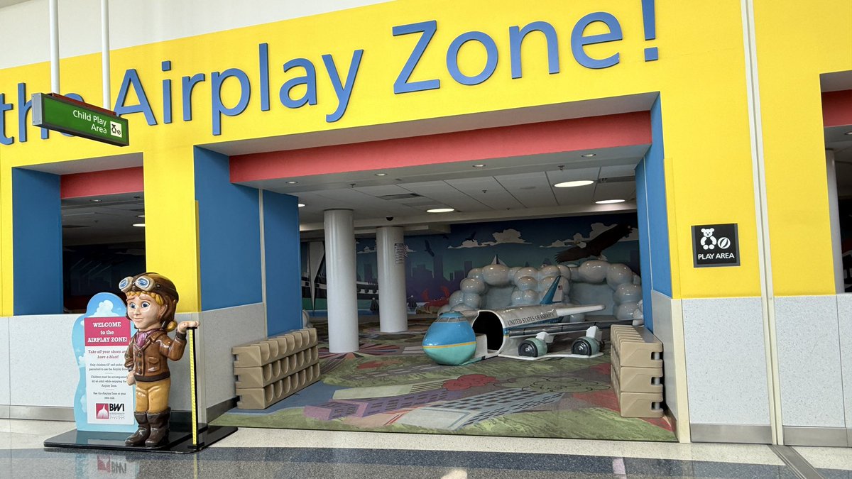 Robertc1970's tweet photo. When the kids ‘playzone’ at Baltimore airport arguably features a crashed Air Force One. Fun for the whole family. https://t.co/6icASOr6Zd