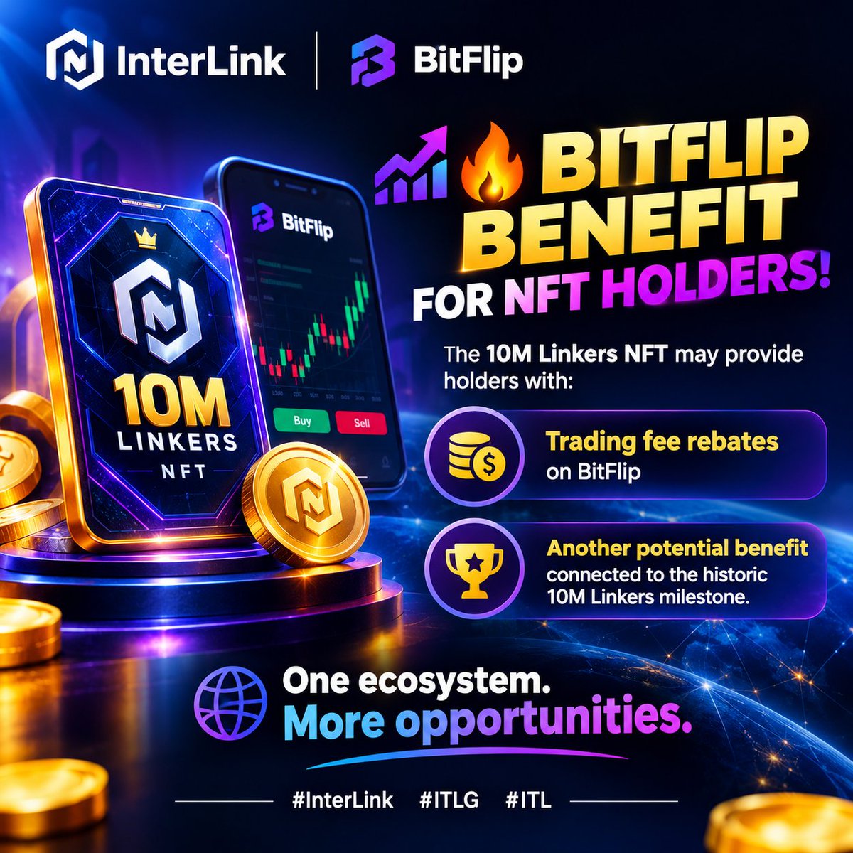 MararaInter3yj's tweet photo. BitFlip Benefit
Writing
📈🔥 BITFLIP BENEFIT FOR NFT HOLDERS! 💎🚀
The 10M Linkers NFT may provide holders with:
💰 Trading fee rebates on BitFlip
🏆 Another potential benefit connected to the historic 10M Linkers milestone.
#InterLink #ITLG #ITL https://t.co/RXEmQOrmR1