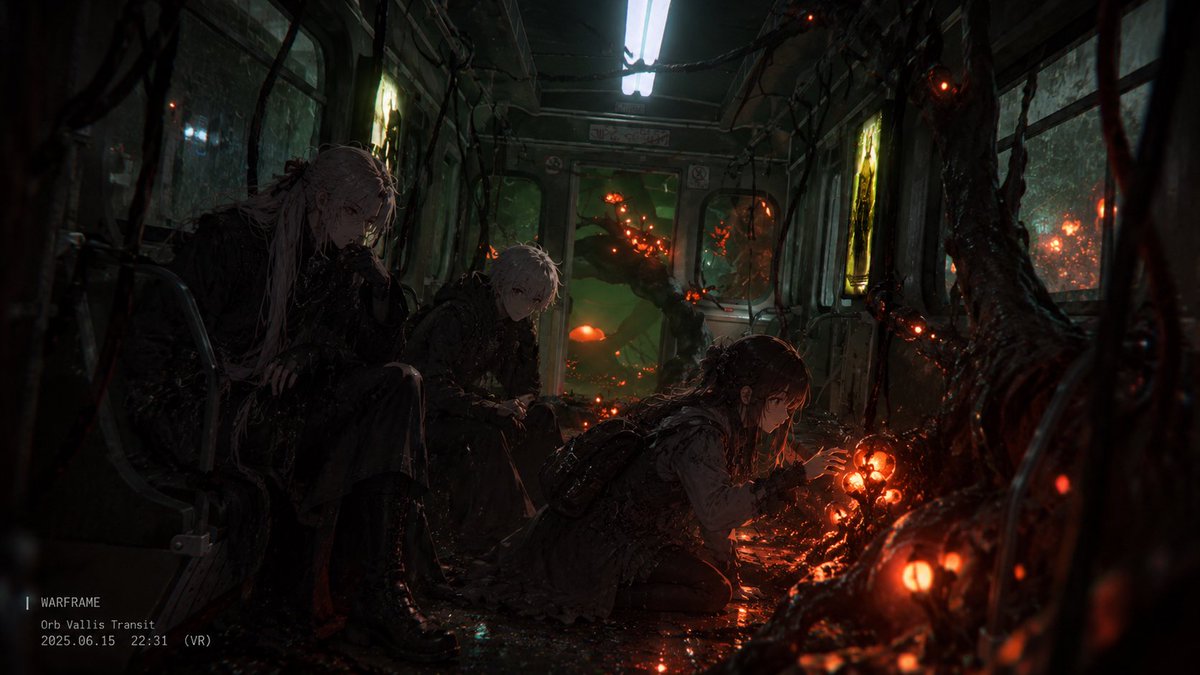 niu_nium's tweet photo. 感染体蔓延る電車🚃𓂅 𓈒𓏸𓐍
と、安心の我が家🛋️❤︎
 #VPChat #ChatGPT #warframe https://t.co/VXtZjvkJjn
