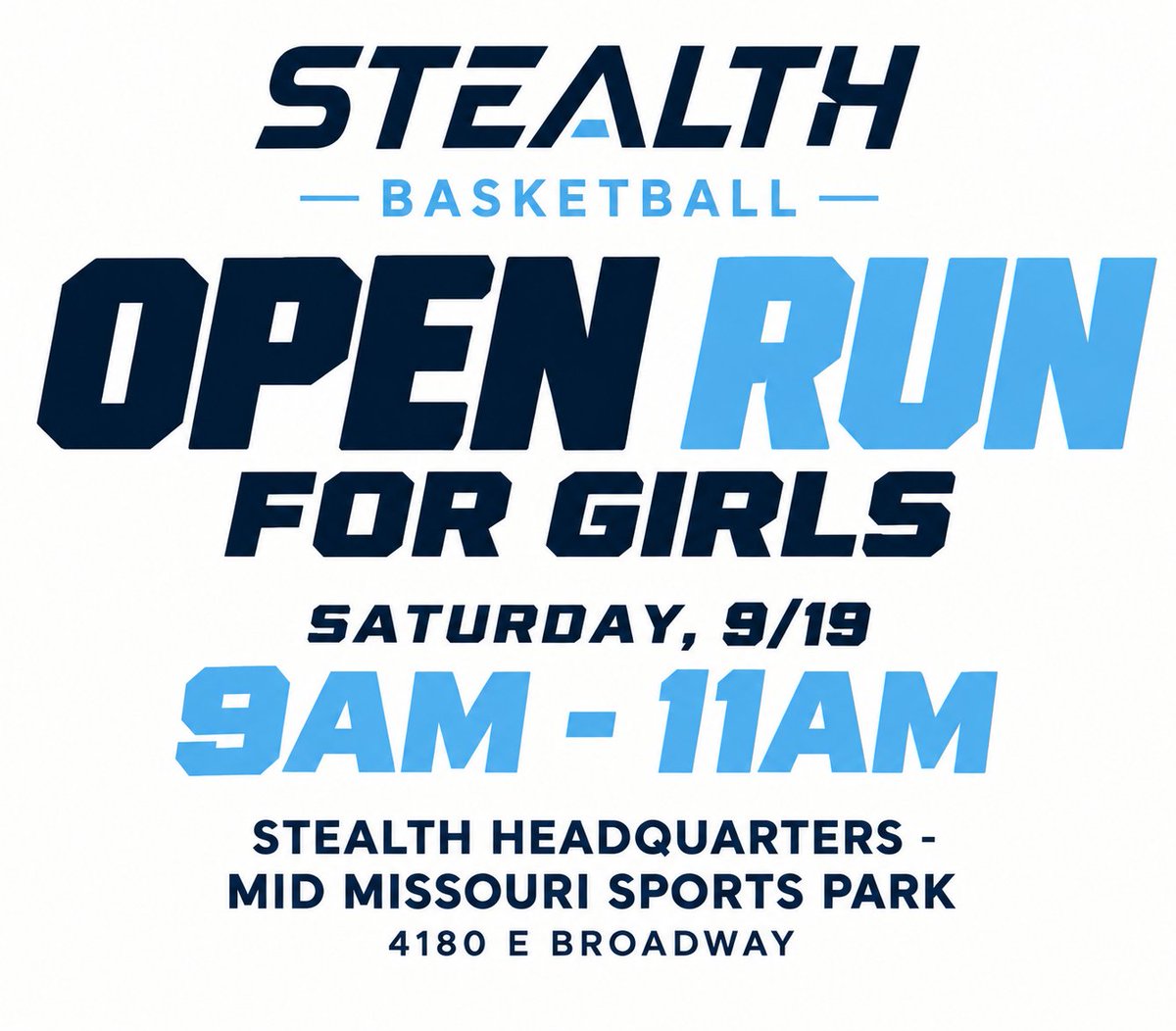 StealthGBB's tweet photo. Come play with us this Saturday in Columbia, MO!

Questions? Reach out to us at StealthBasketballClub@gmail.com.

Teamwork | Development | Exposure https://t.co/zvEaojBPgE