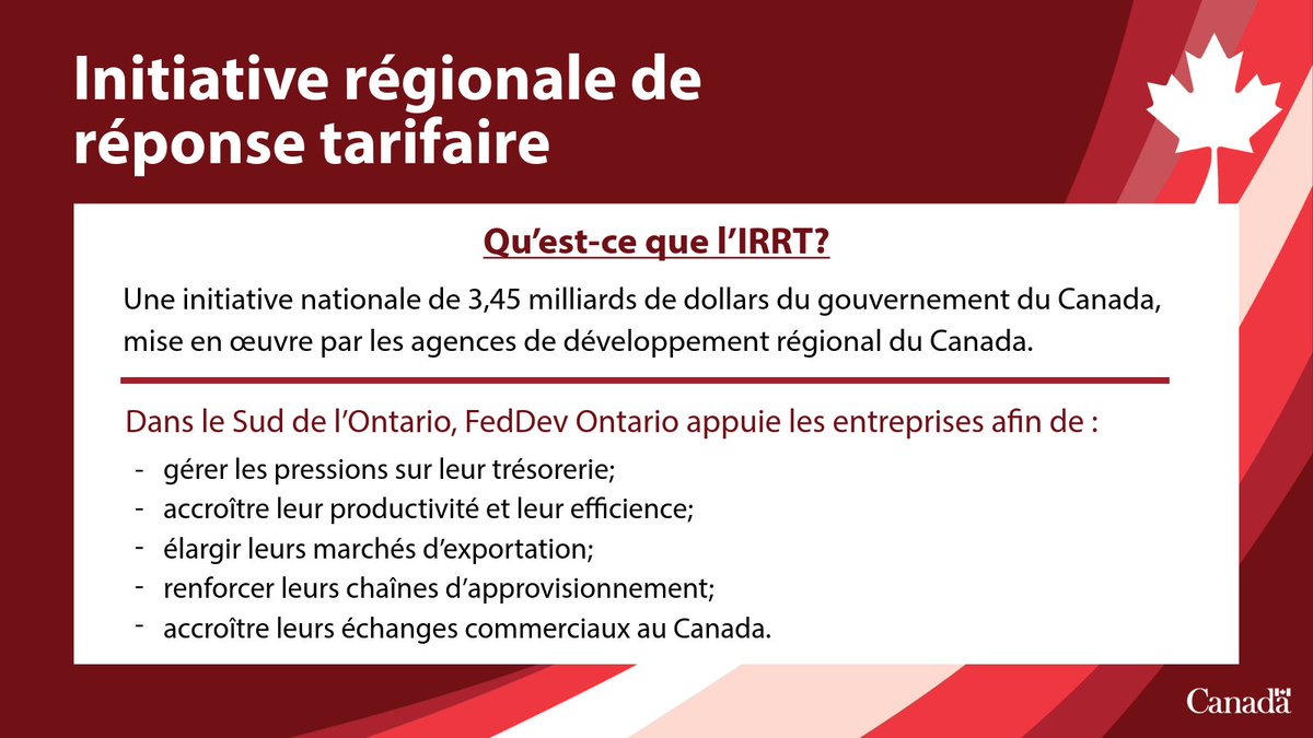FedDev_Ontario's tweet photo. Administrée dans le #SudON par FedDev Ontario, l’IRRT aide les entreprises à s'adapter au marché, à renforcer leur compétitivité et leur résilience commerciale, à obtenir un soutien à la liquidité, à percer de nouveaux marchés et à optimiser leurs chaînes d'approvisionnement. https://t.co/Ax56ft2WR4