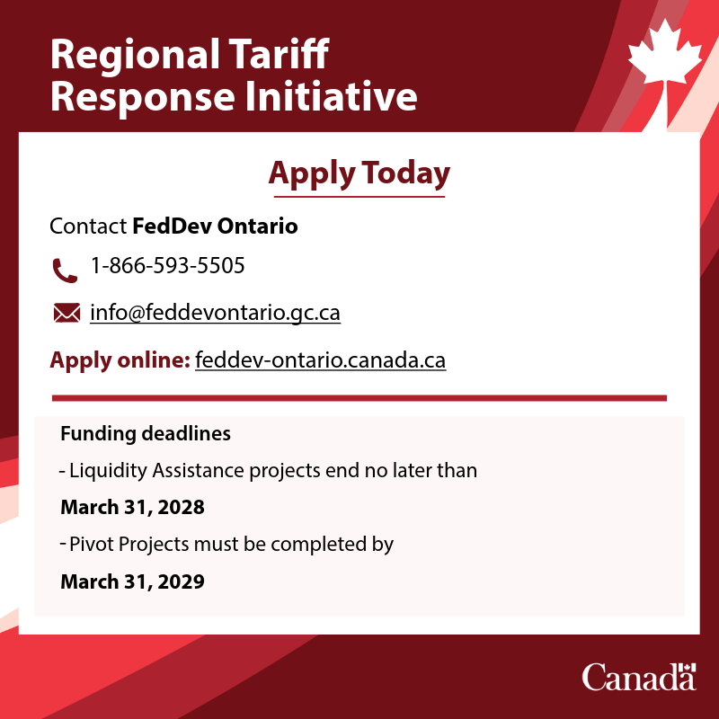 FedDevOntario's tweet photo. Delivered in southern Ontario by FedDev Ontario, RTRI helps businesses adapt to changing market conditions, strengthen competitiveness, provide liquidity support, diversify into new markets, optimize supply chains, and build greater trade resilience. https://t.co/CbZJtCYXoH